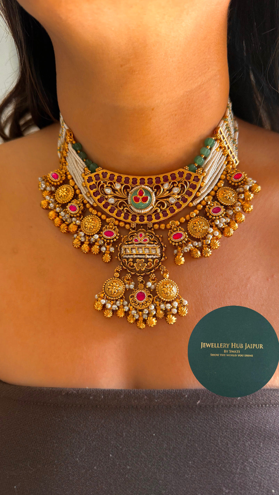 Designer royal inlay work heritage necklace