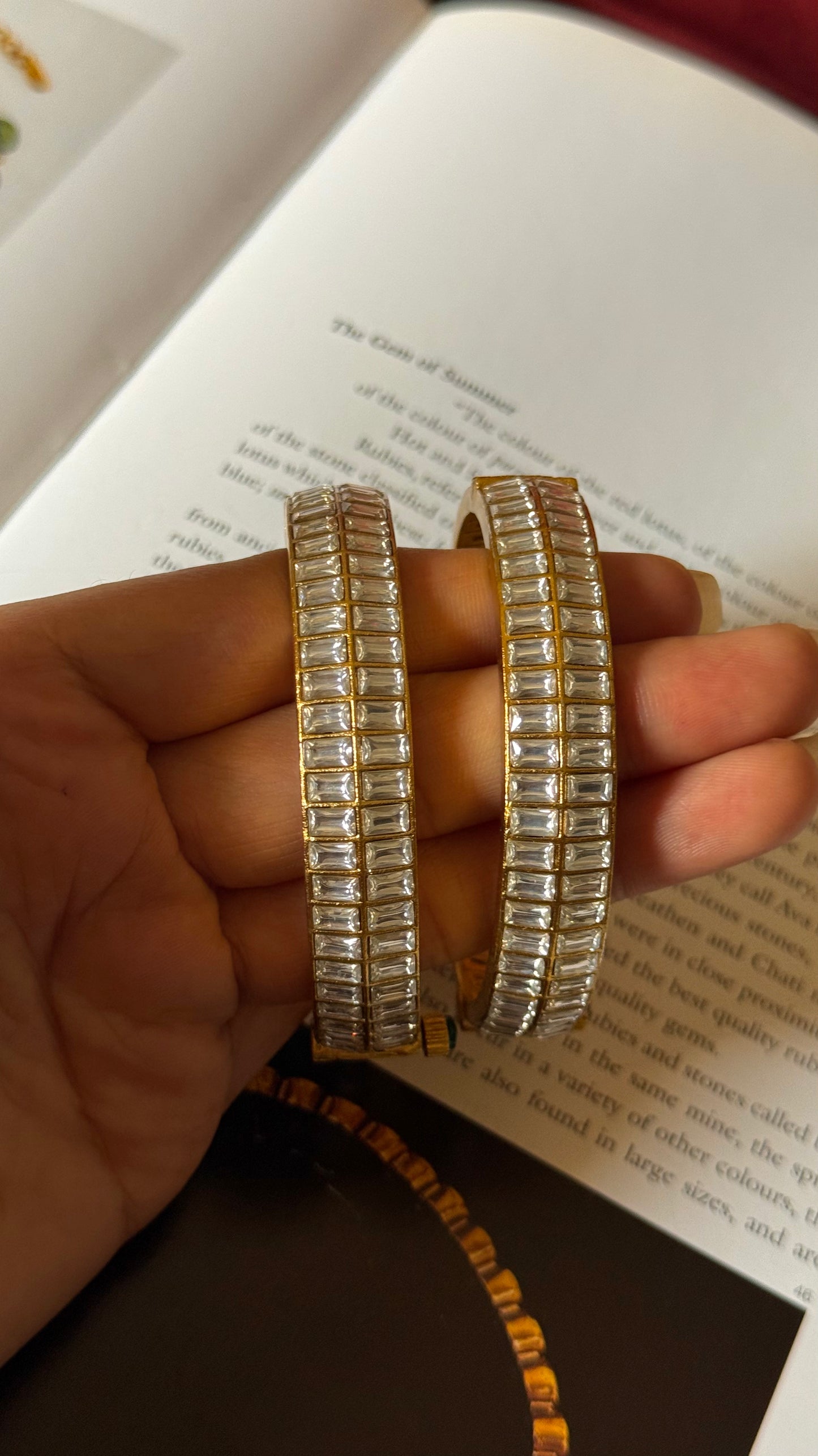 Emerald cut double line polki bangles