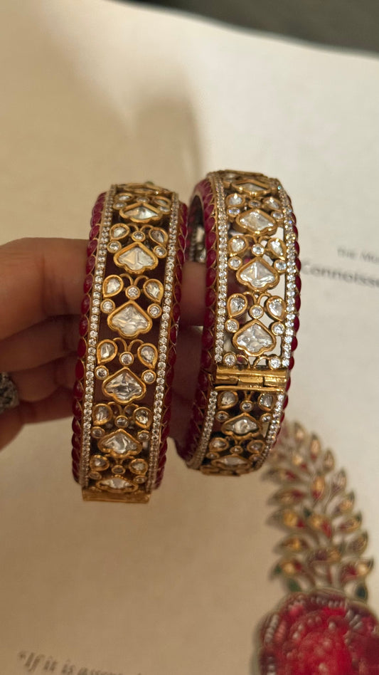 Ruby moissanite polki openable bangle
