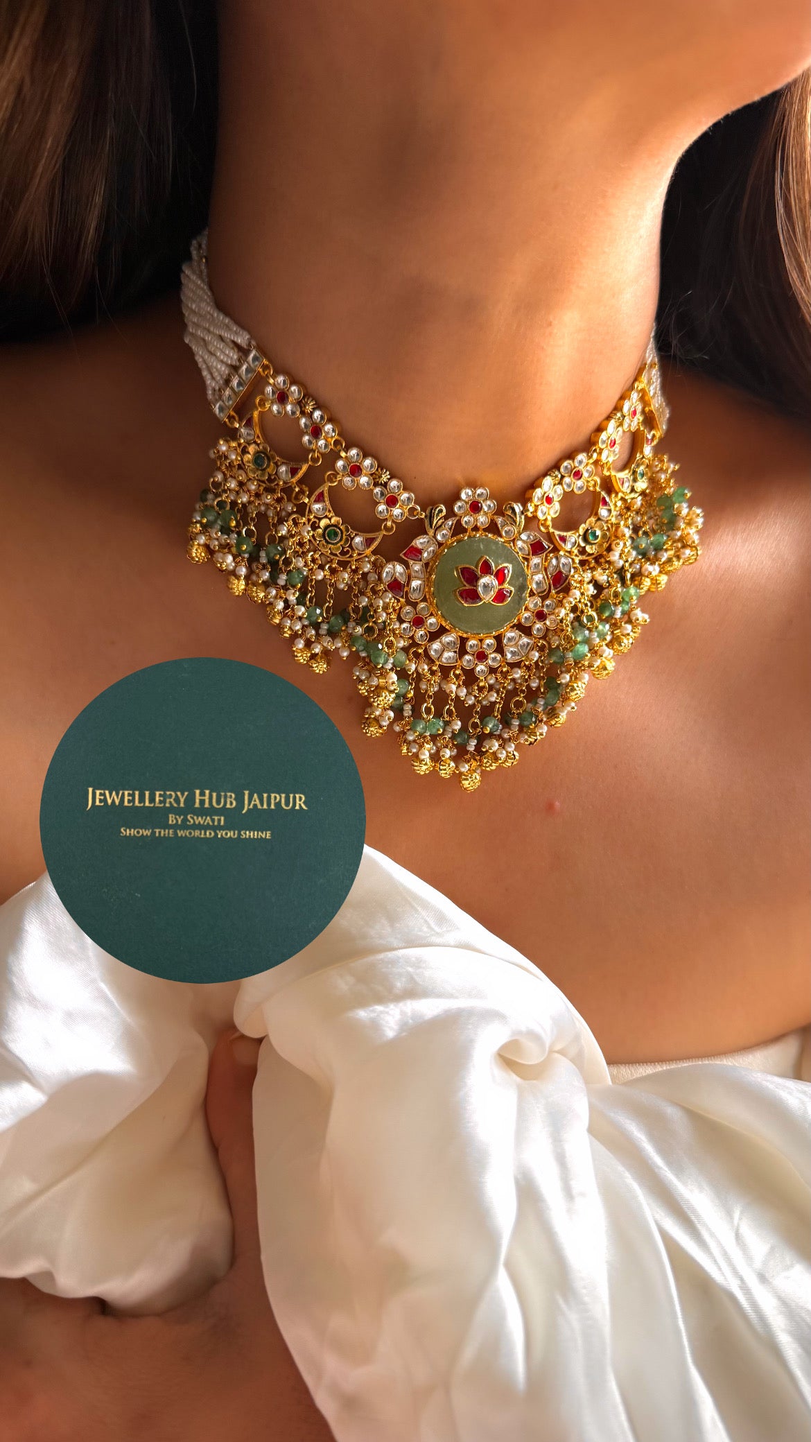 Handmade Heritage Polki set with ruby floral pattern