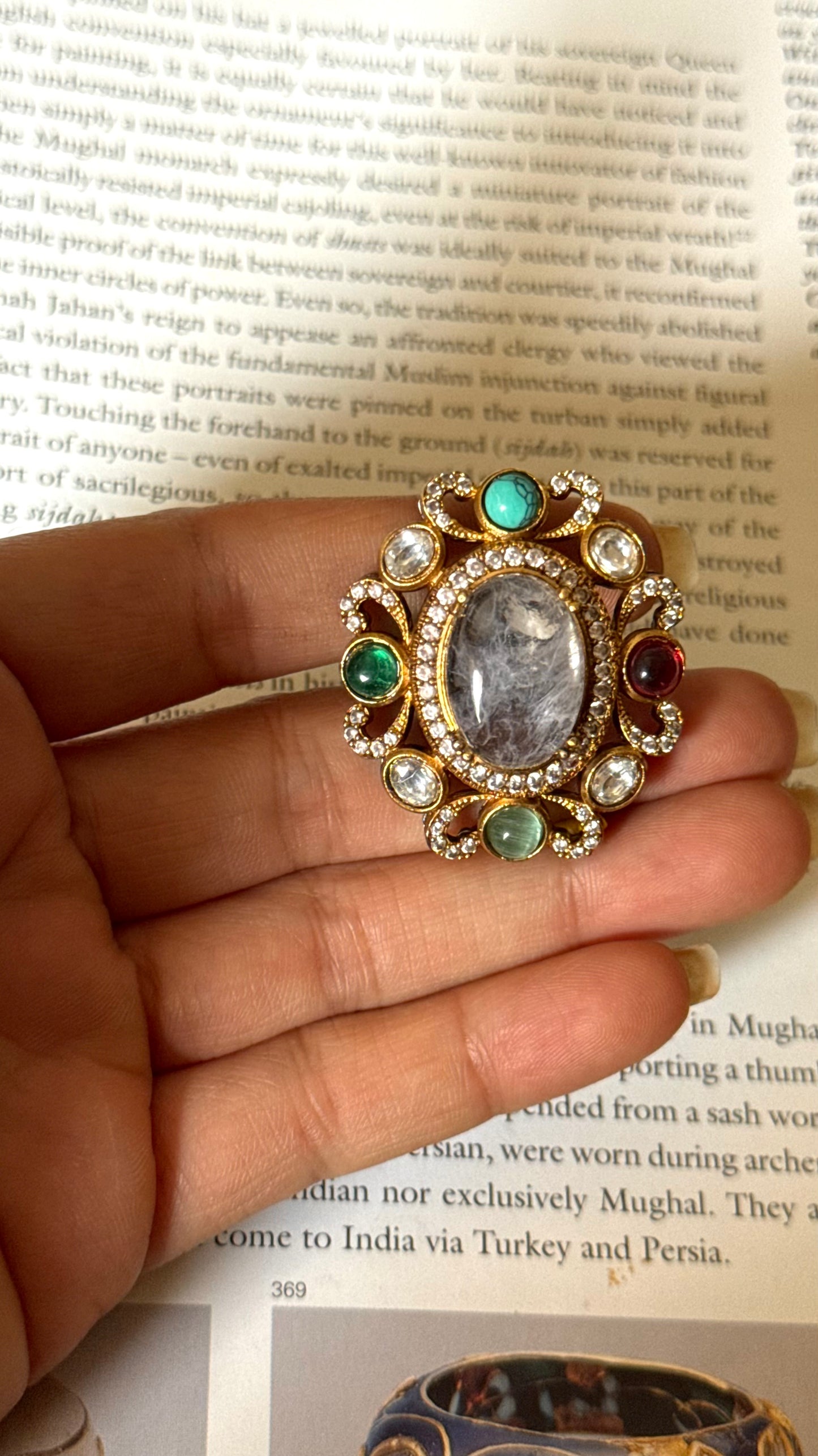Sabyasachi inspired with real stone adjustable ring