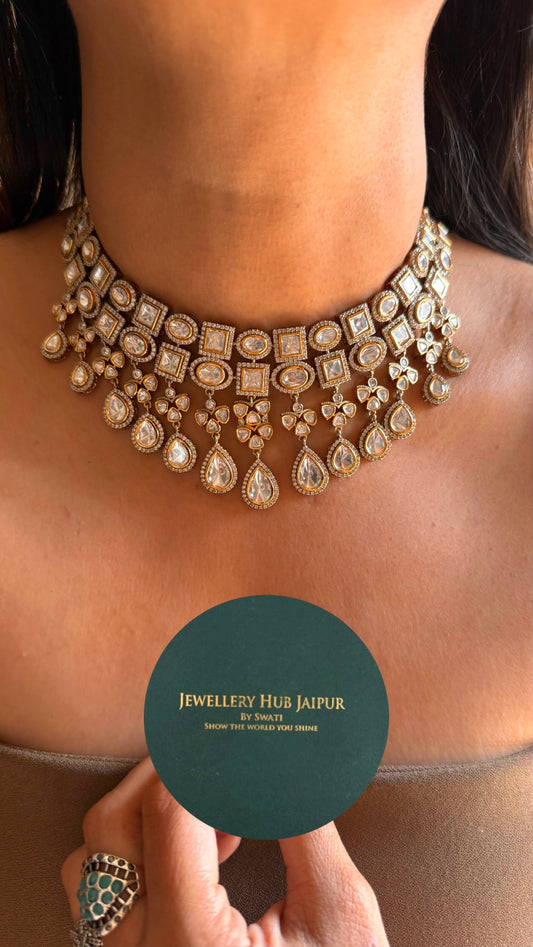 Real moissanite polki victorian choker set