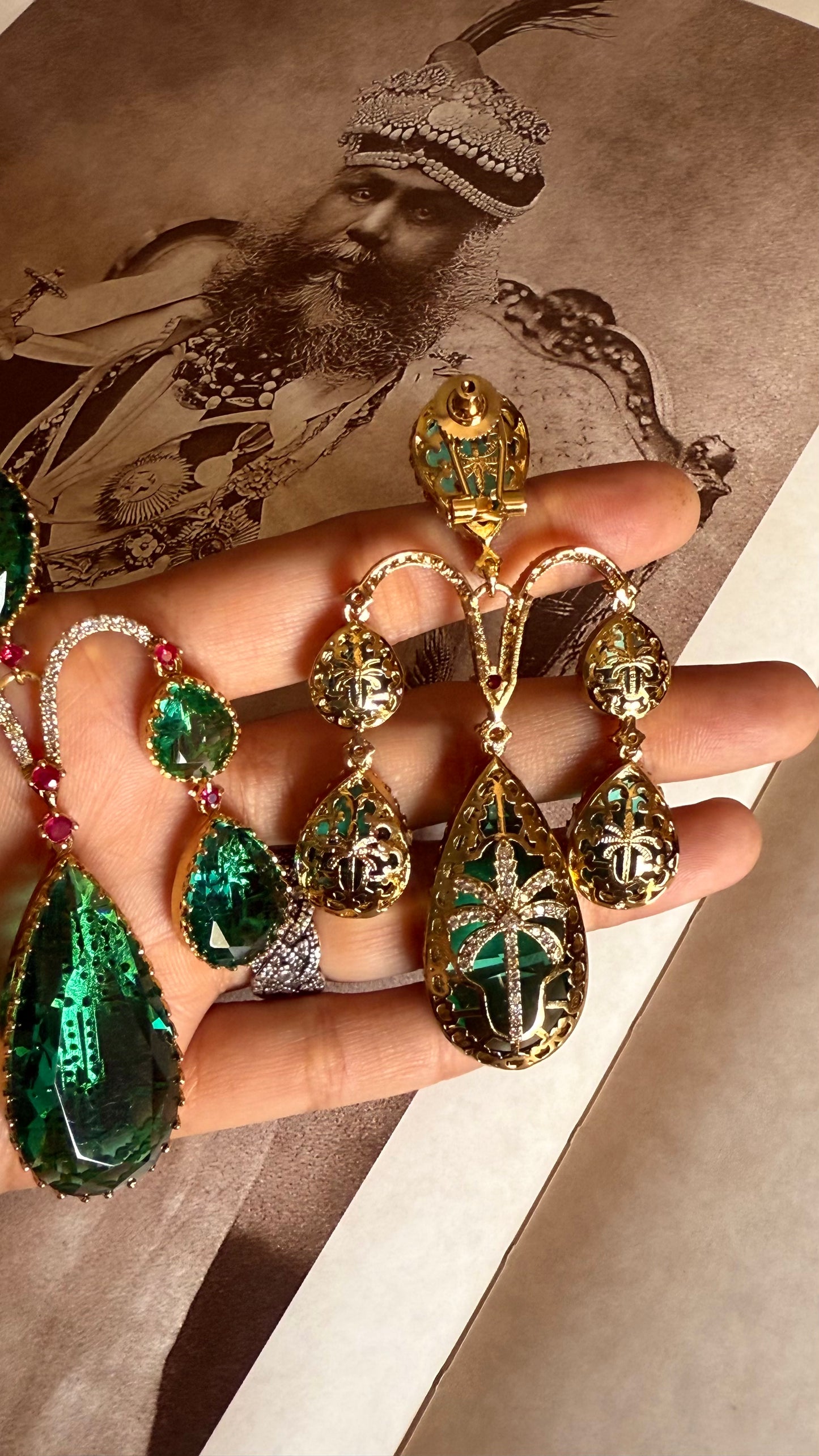 Sabhyasachi inspired emerald & ruby danglers
