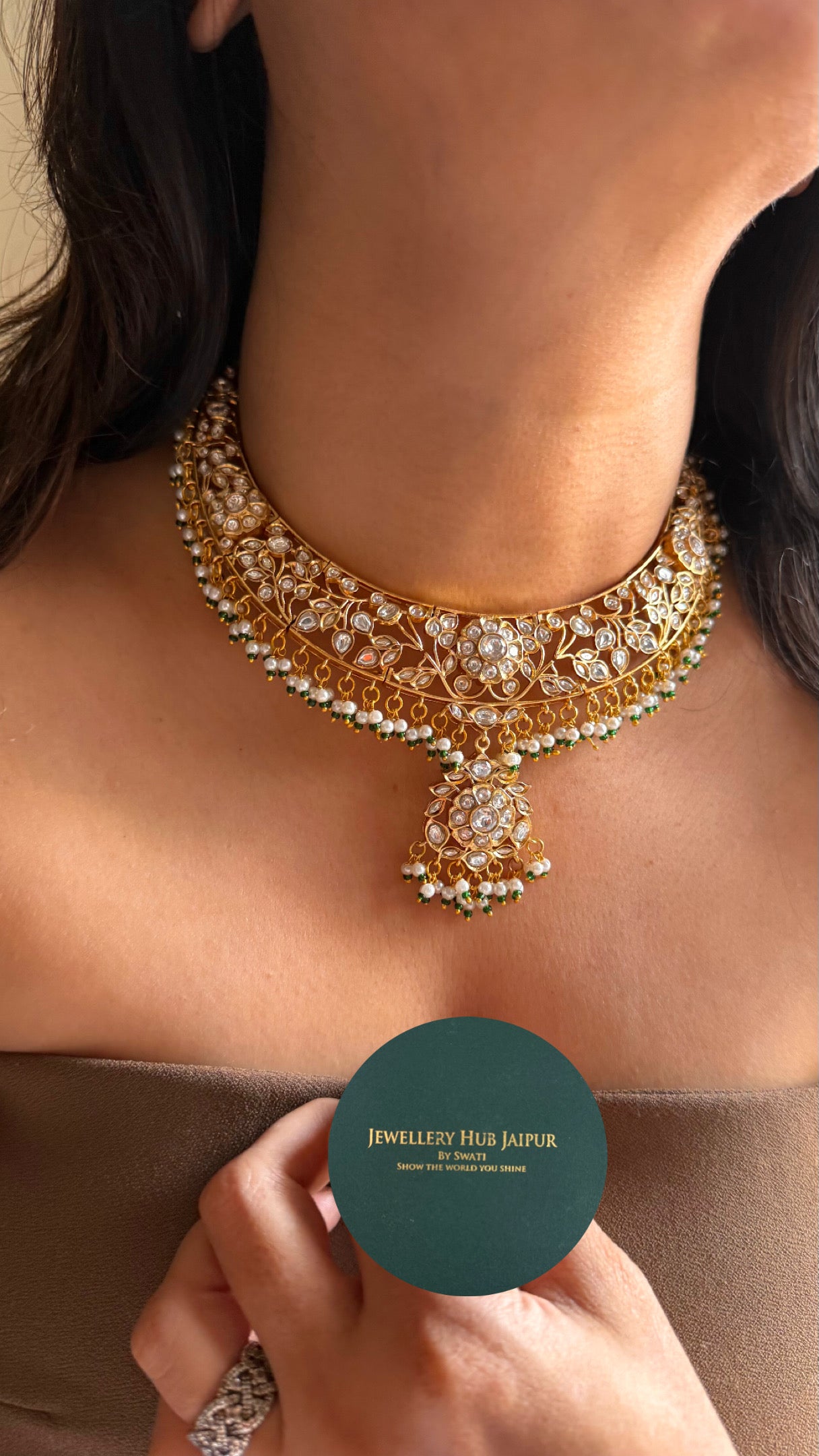 Heritage floral moissanite collar necklace