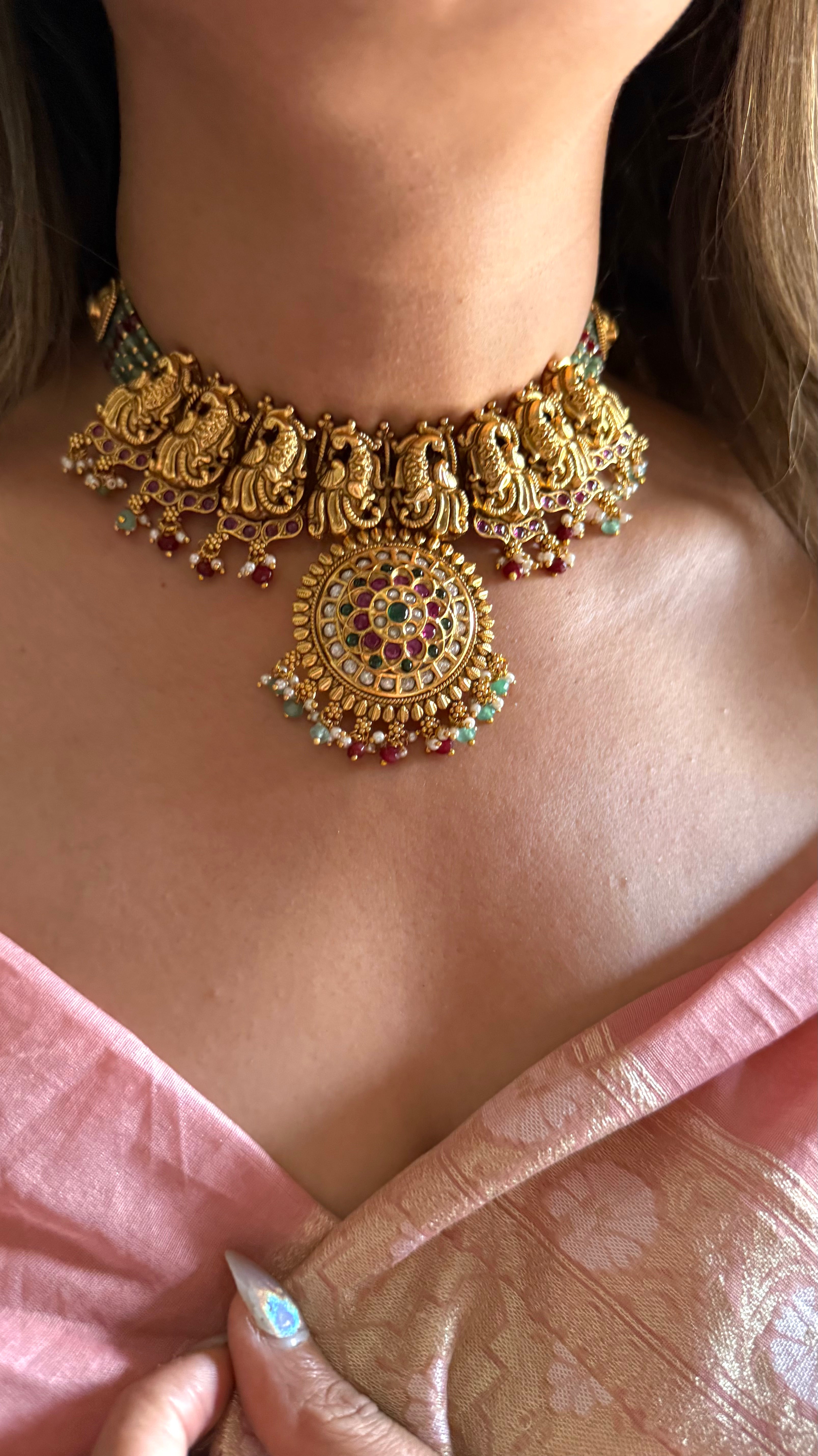 Ruby & emerald Moissanite rajwada set