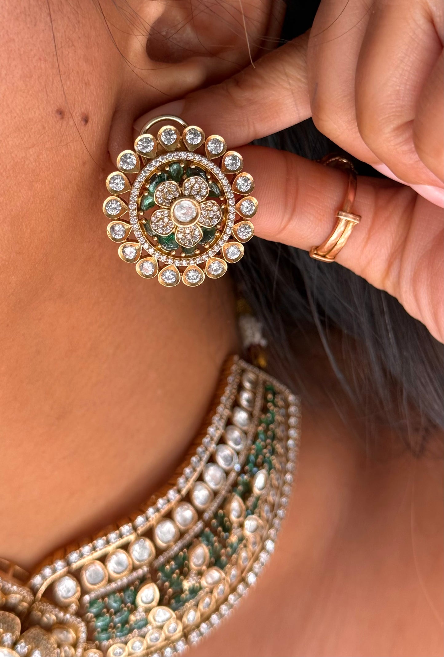 emerald floral moissanite statement necklace