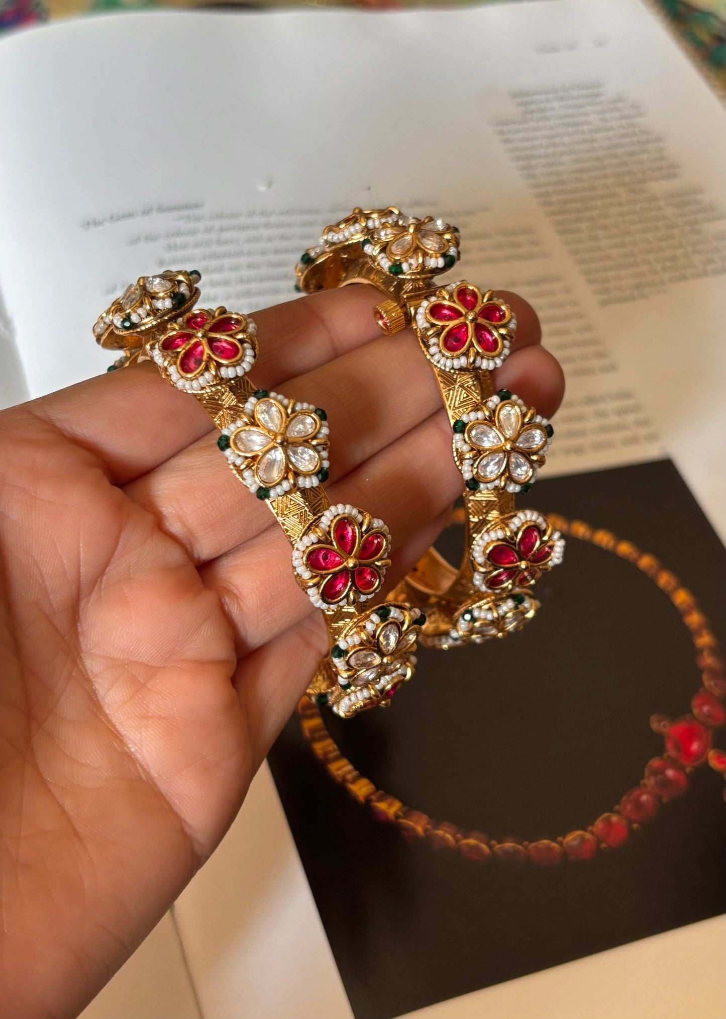 Ruby & white polki floral bangdi