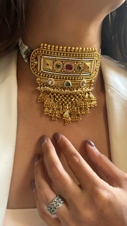 Rajasthani ruby and meena minimalist Aad