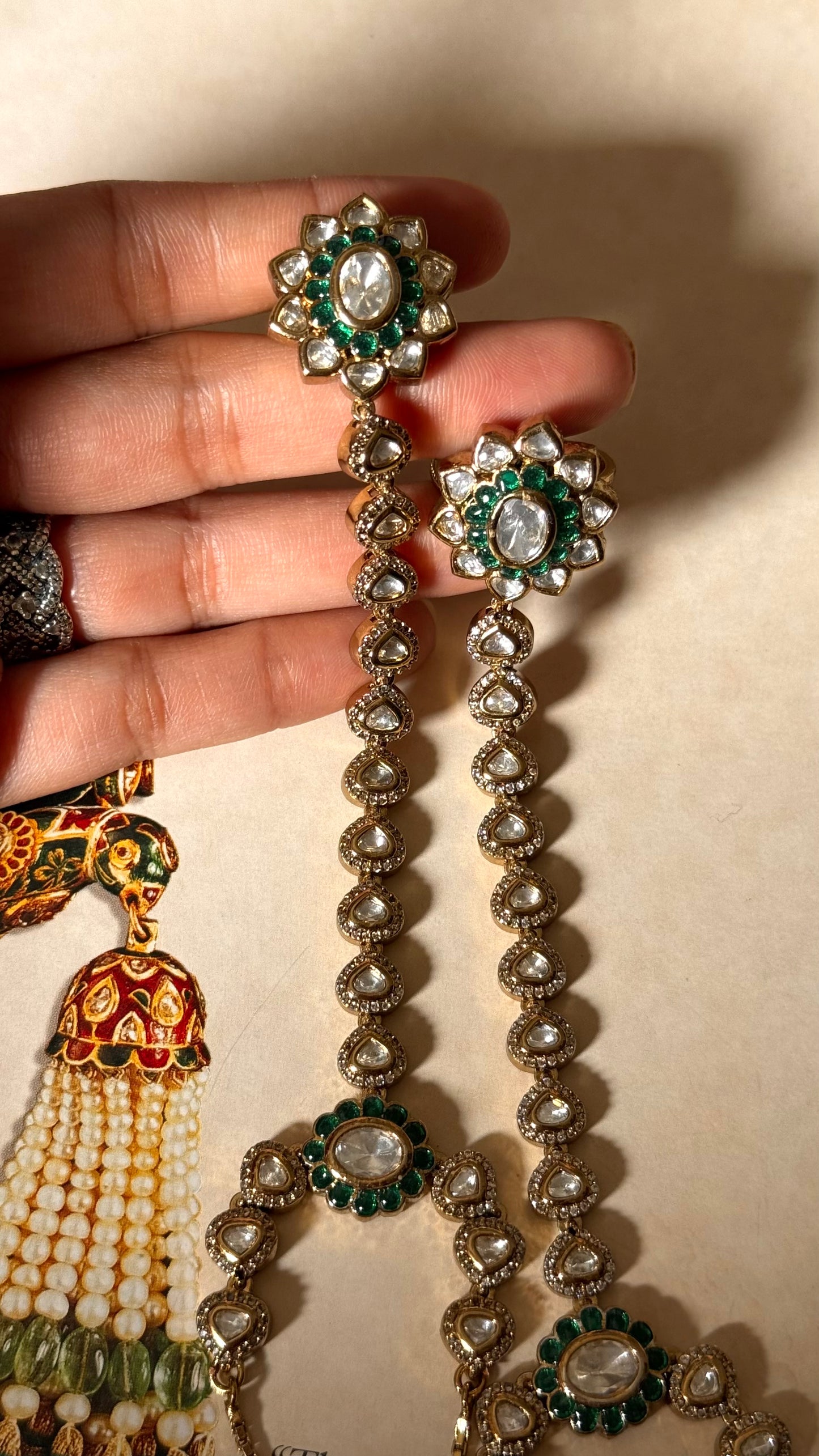 Emerald with drops heritage bridal combo Necklace