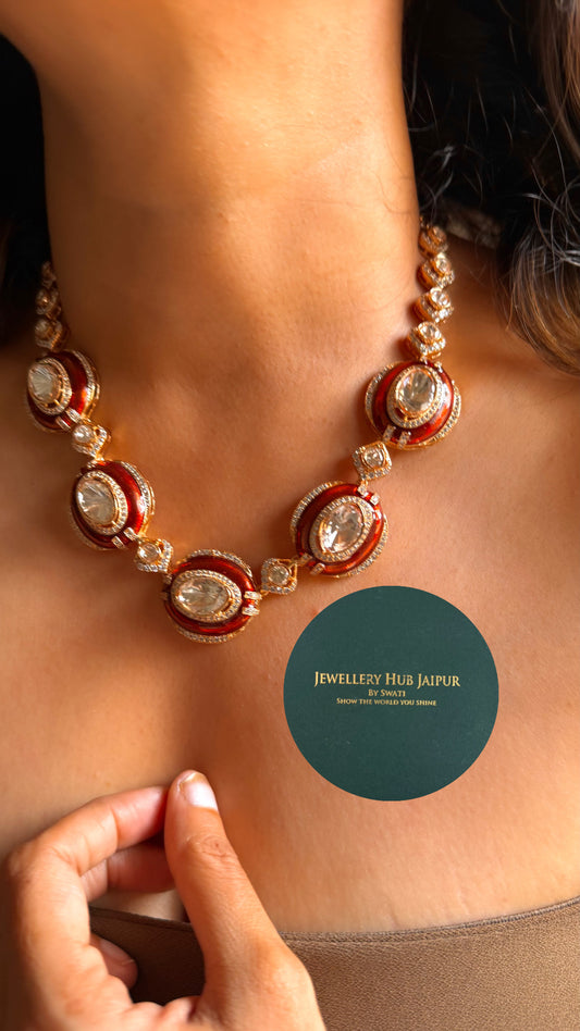 Burnt Tangerine moissanite polki designer collar set