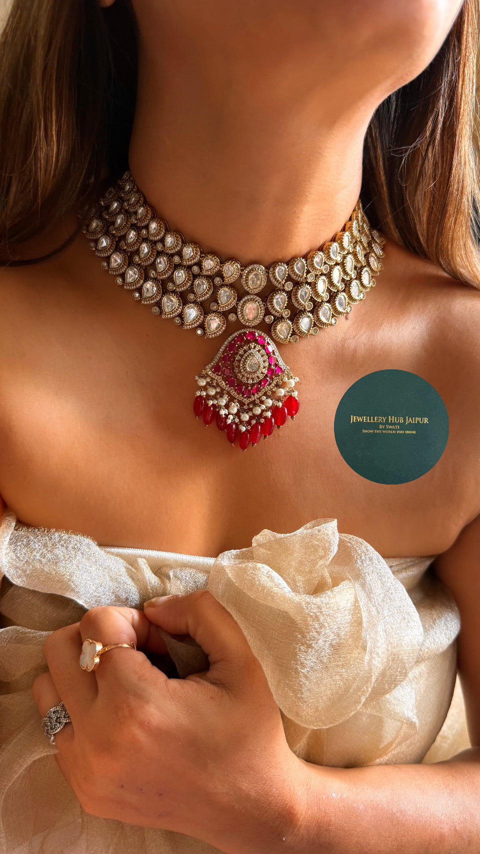 Heritage Ruby victorian triple line choker set