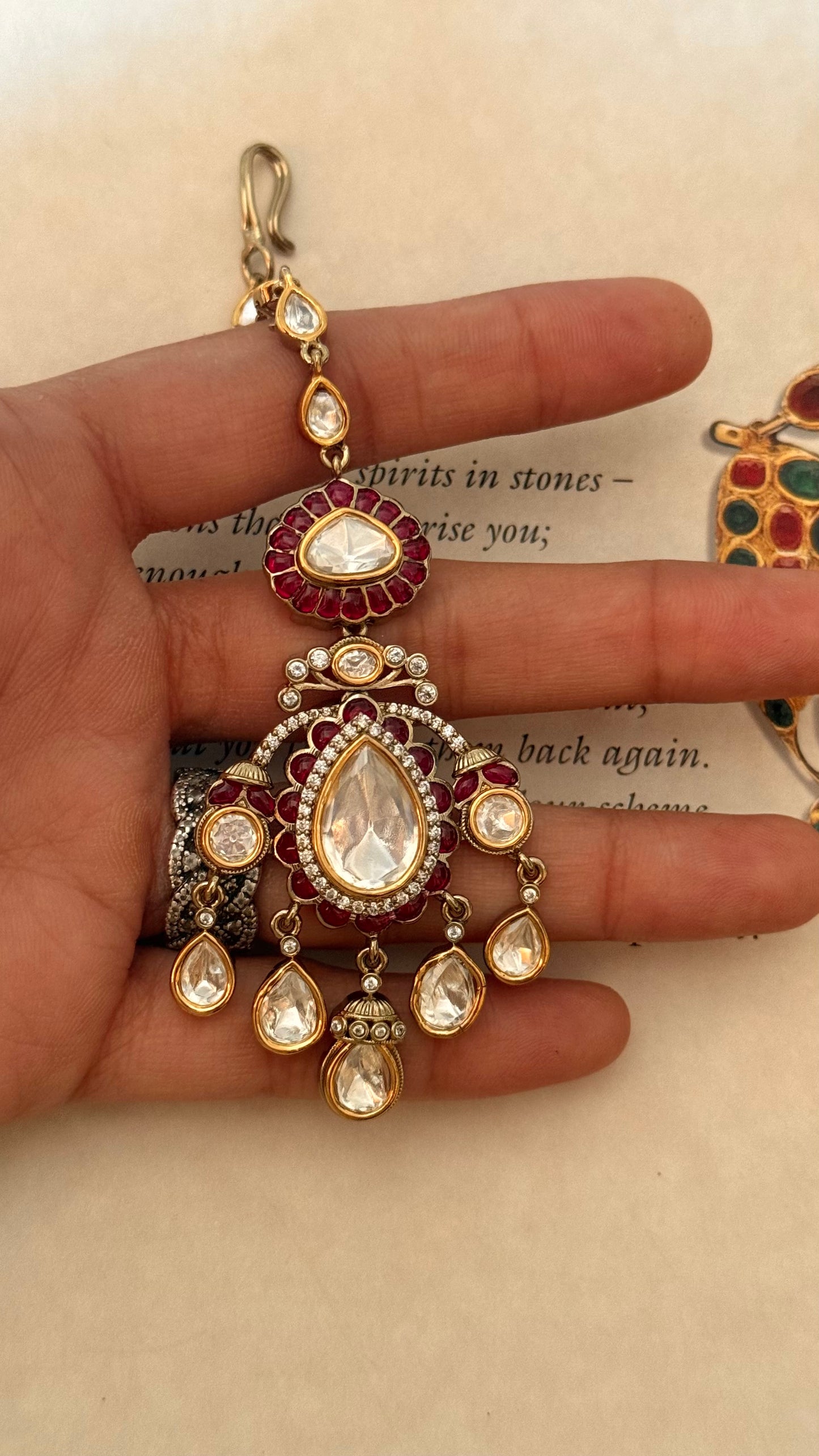 Ruby katdana moissanite floral maangtika