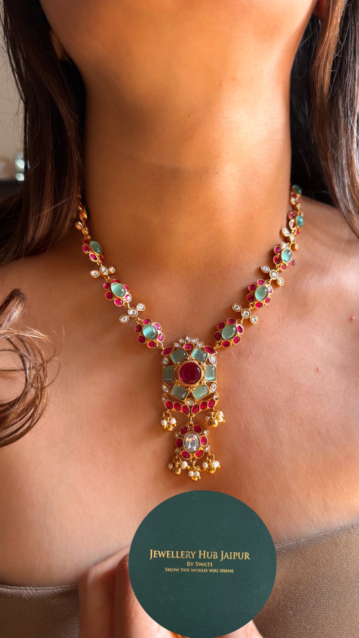 Mint & Rani ruby Amrapali floral Necklace