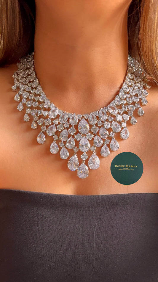 Jasmine Designed cz diamond collar necklace set