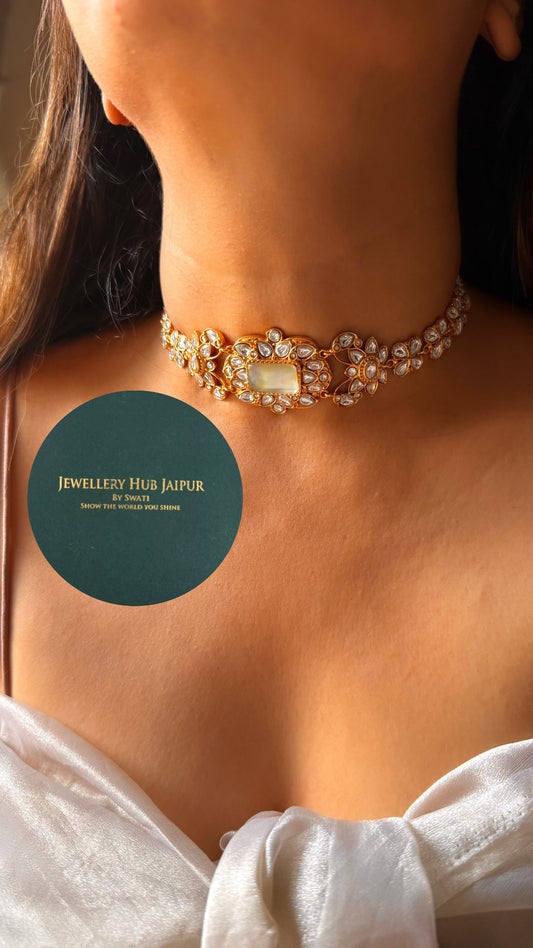 Amrapali inspired Natural Mother of pearl polki designer choker set