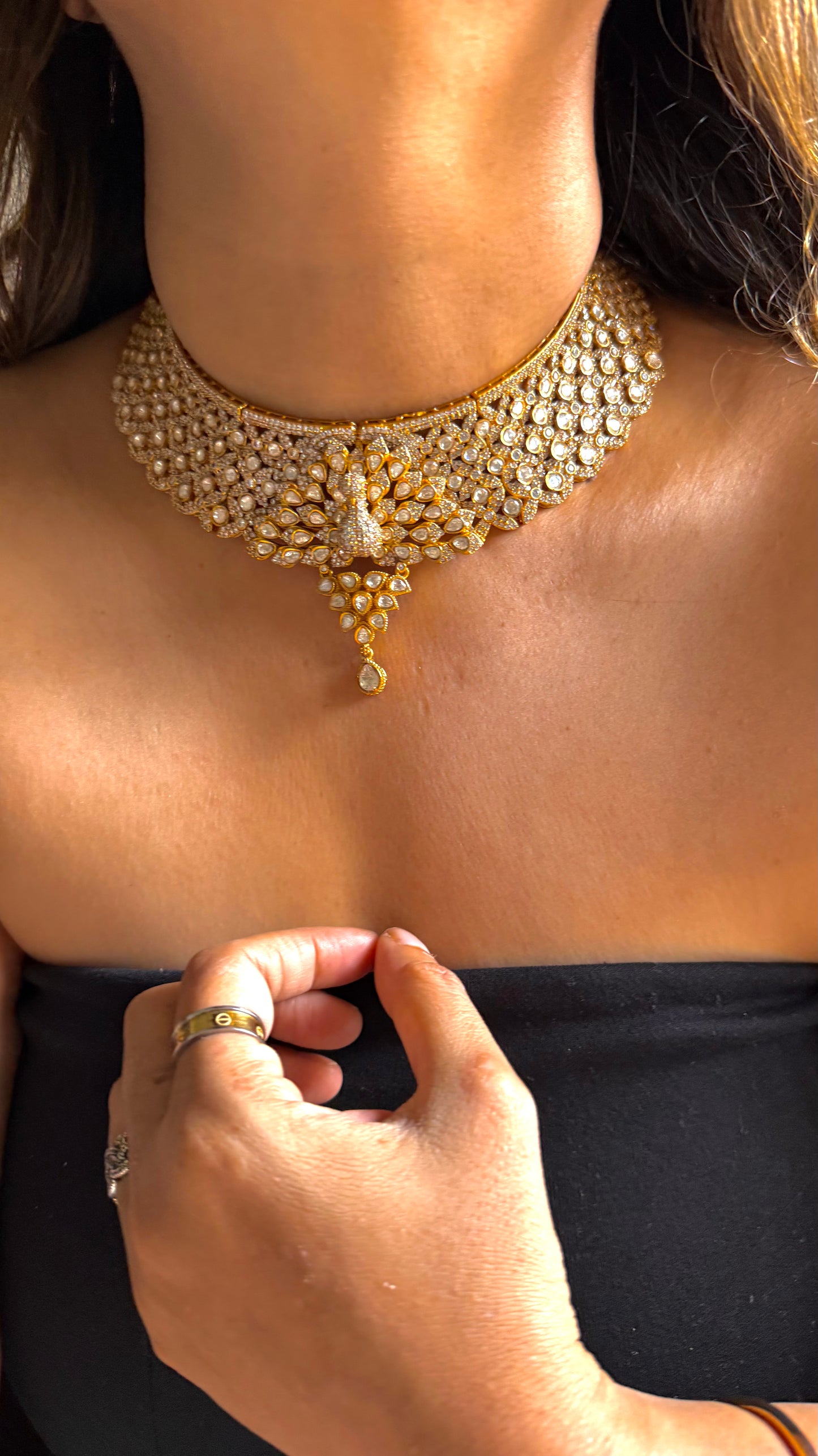 HazooriLal inspired Real Moissanite Polki Choker Necklace