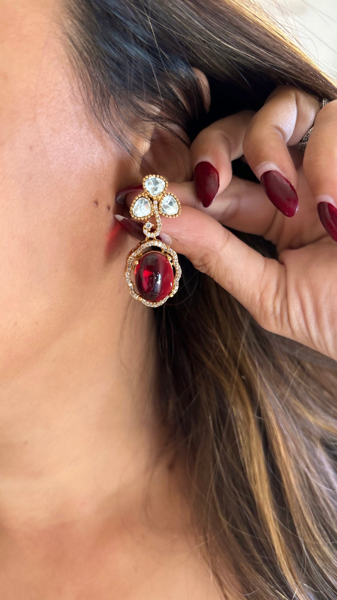 Ruby Moissanite designer collar necklace with earrings