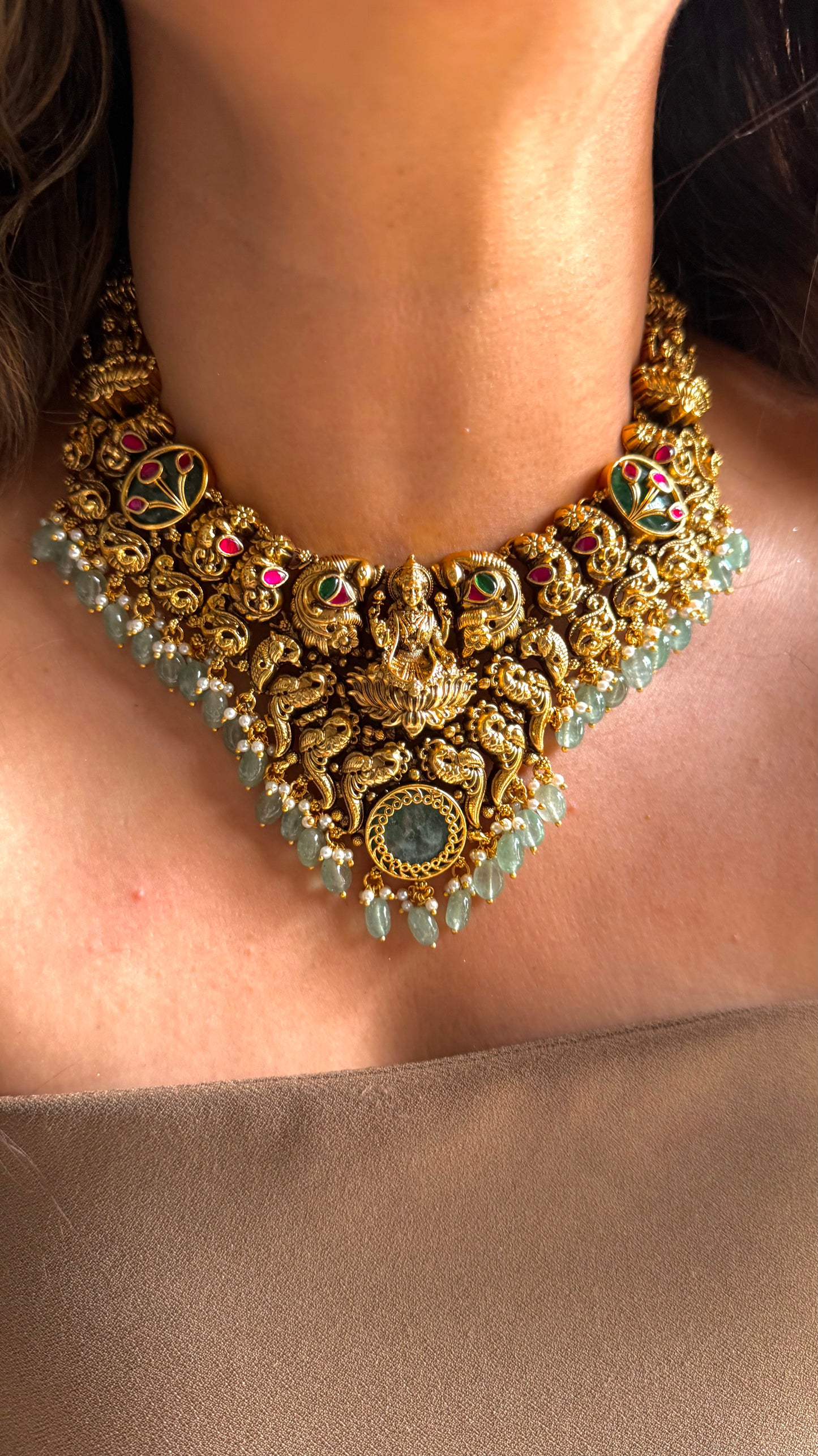 Goddes laxmi mint drop detailing necklace