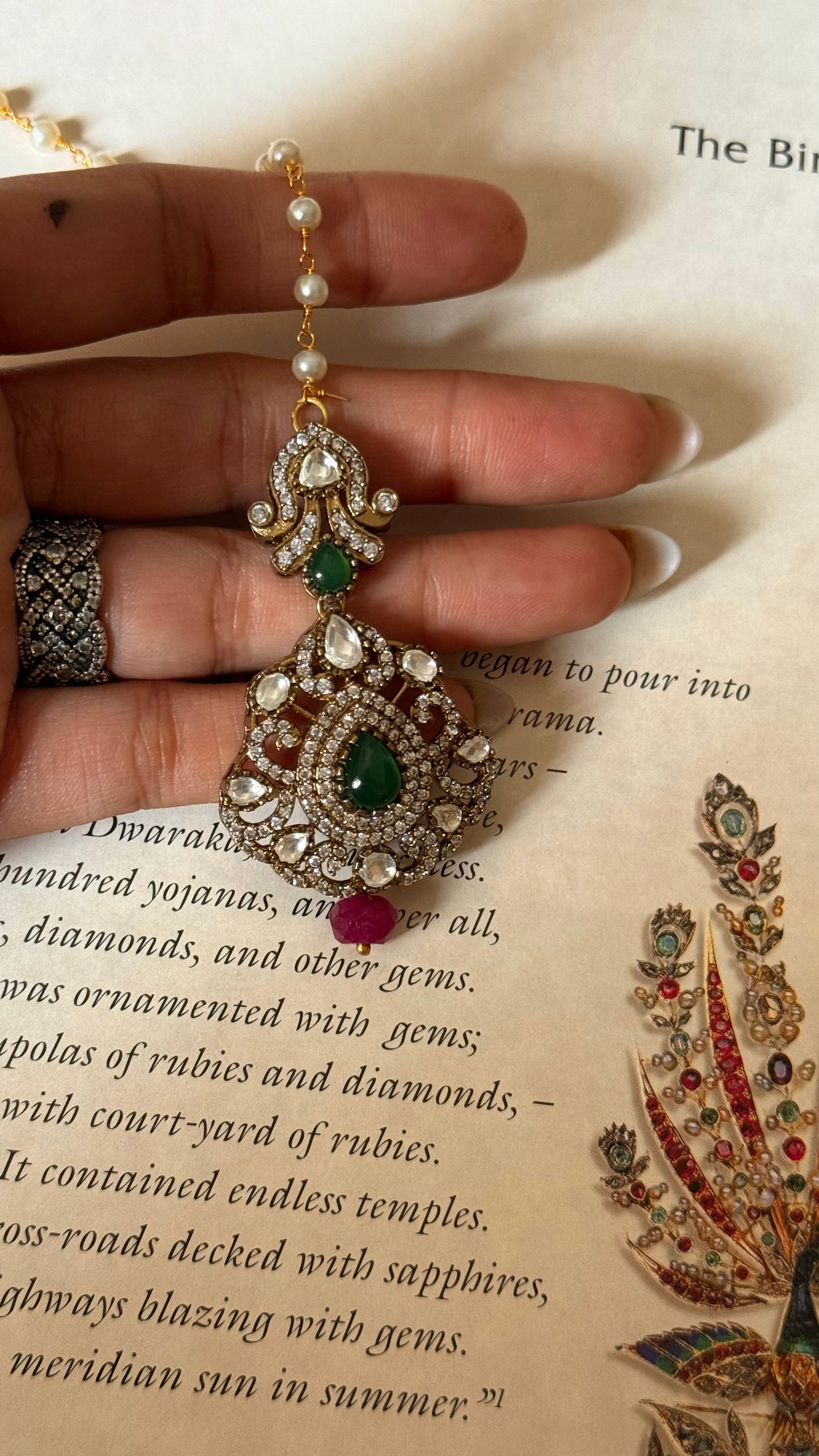 Emerald Moissanite & ruby maangtika