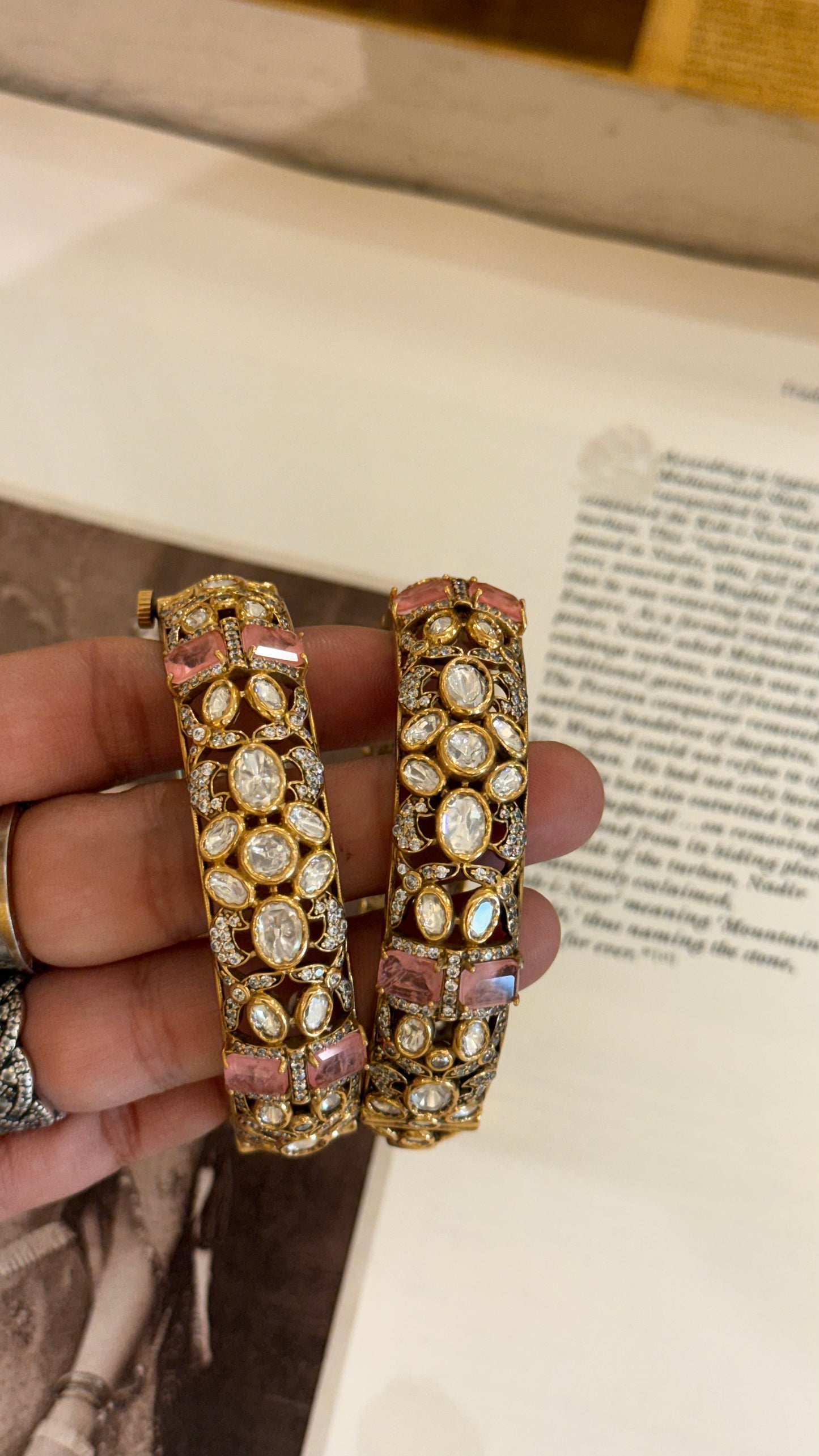 Rose quarts victorian polki bangles