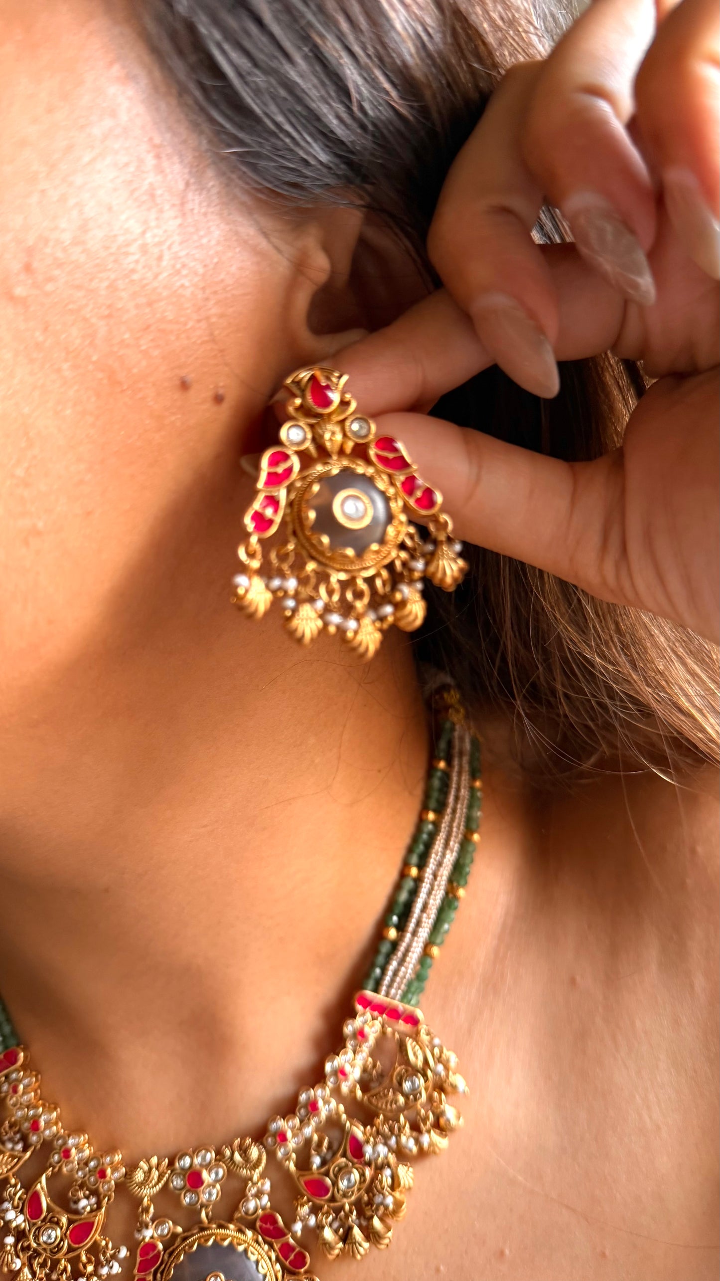 Ruby inlay rajwada collar set