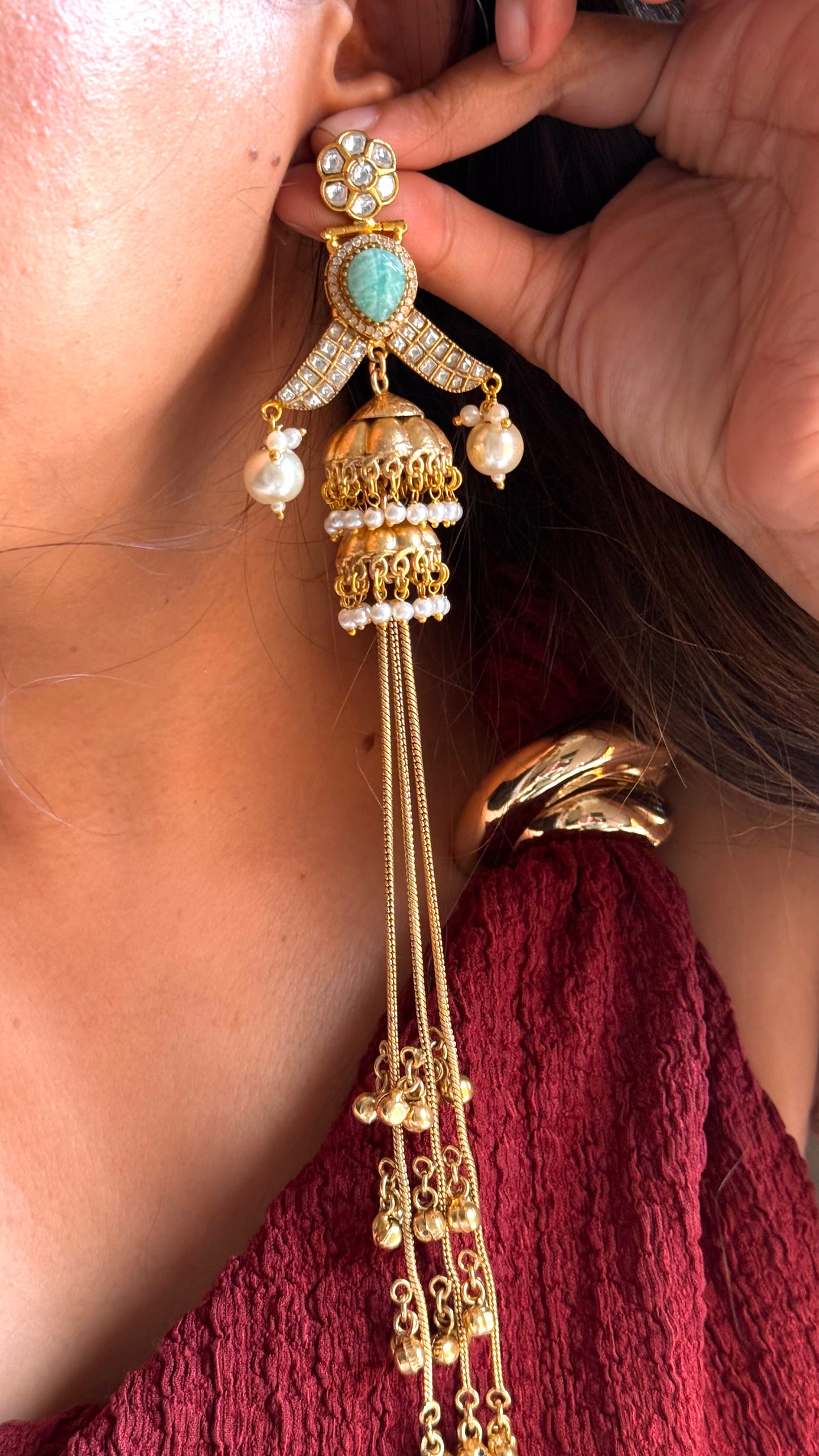Mint paachi long jhumki danglers