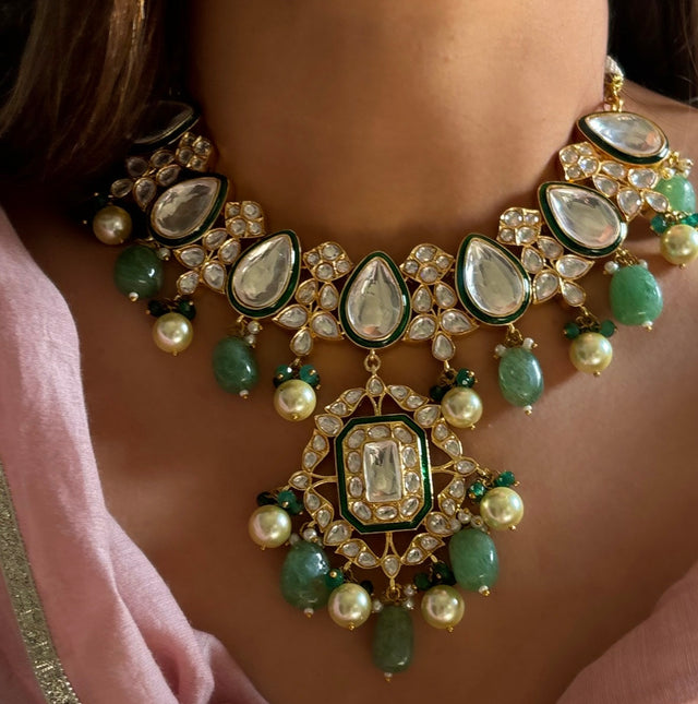 Chandi Polki Tyaani kundan Collar necklace set