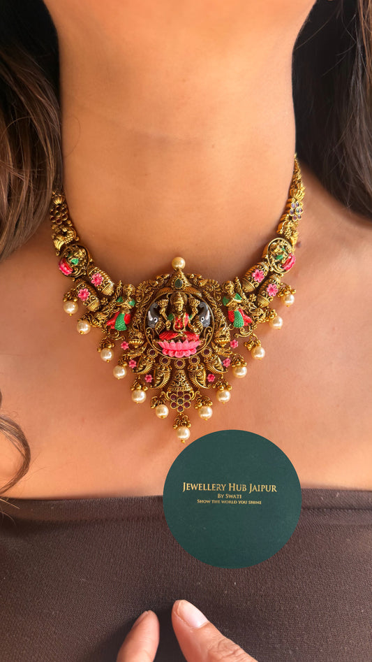 Goddess Laxmi pearl drop temple necklace