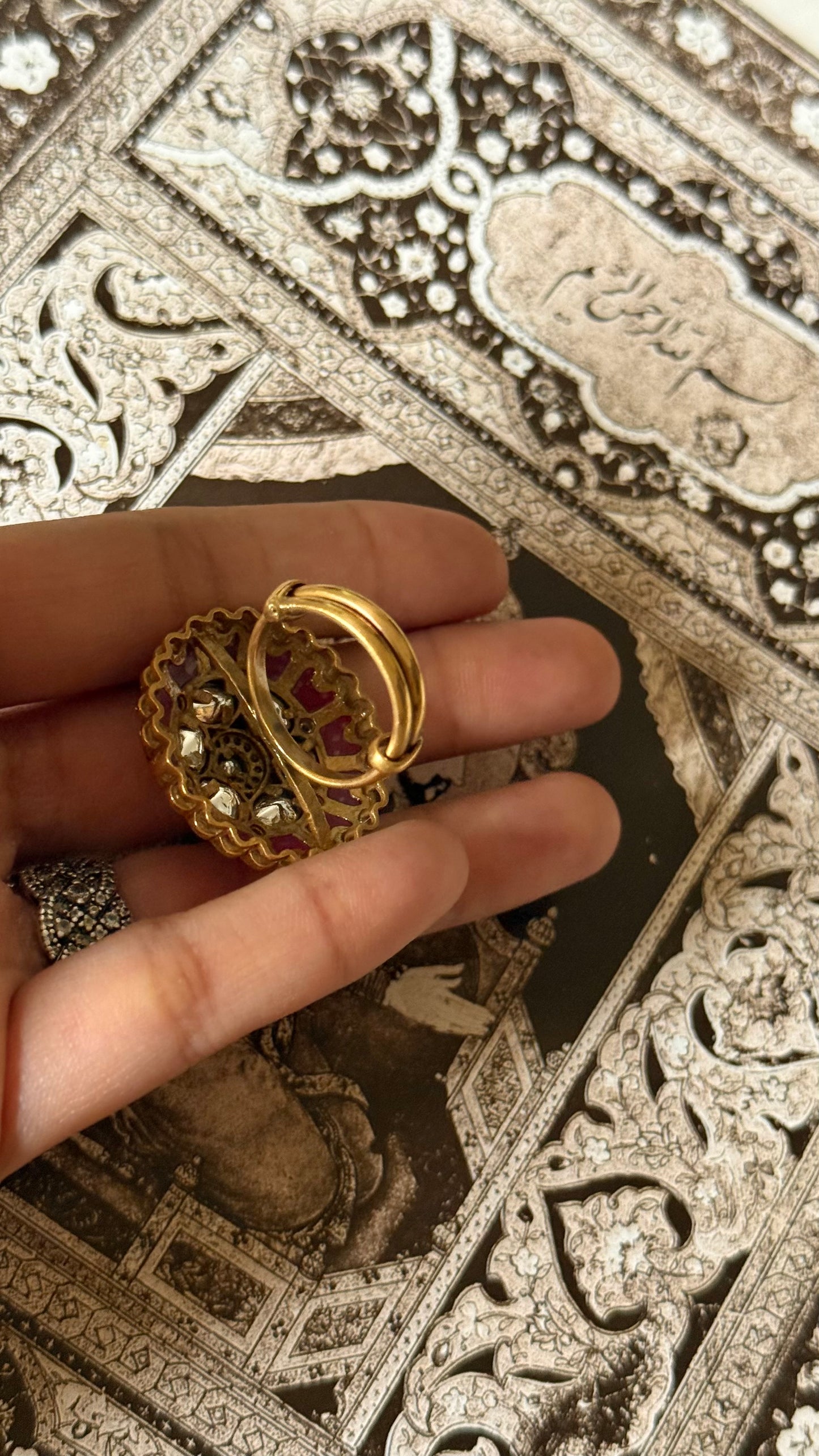 Ruby katdana floral moissanite adjustable ring