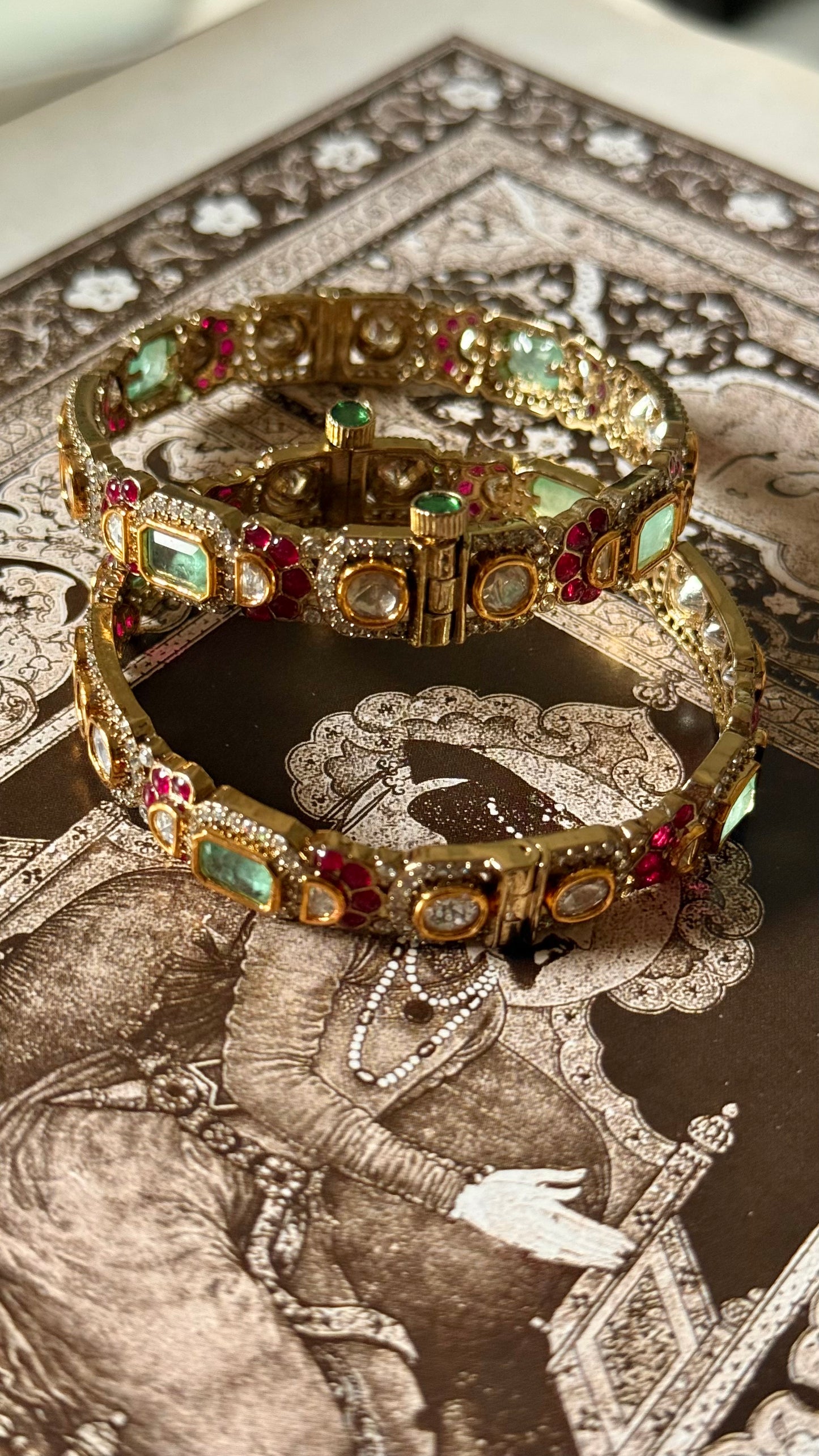 Mint & rani pink katdana Victorian openable bangle