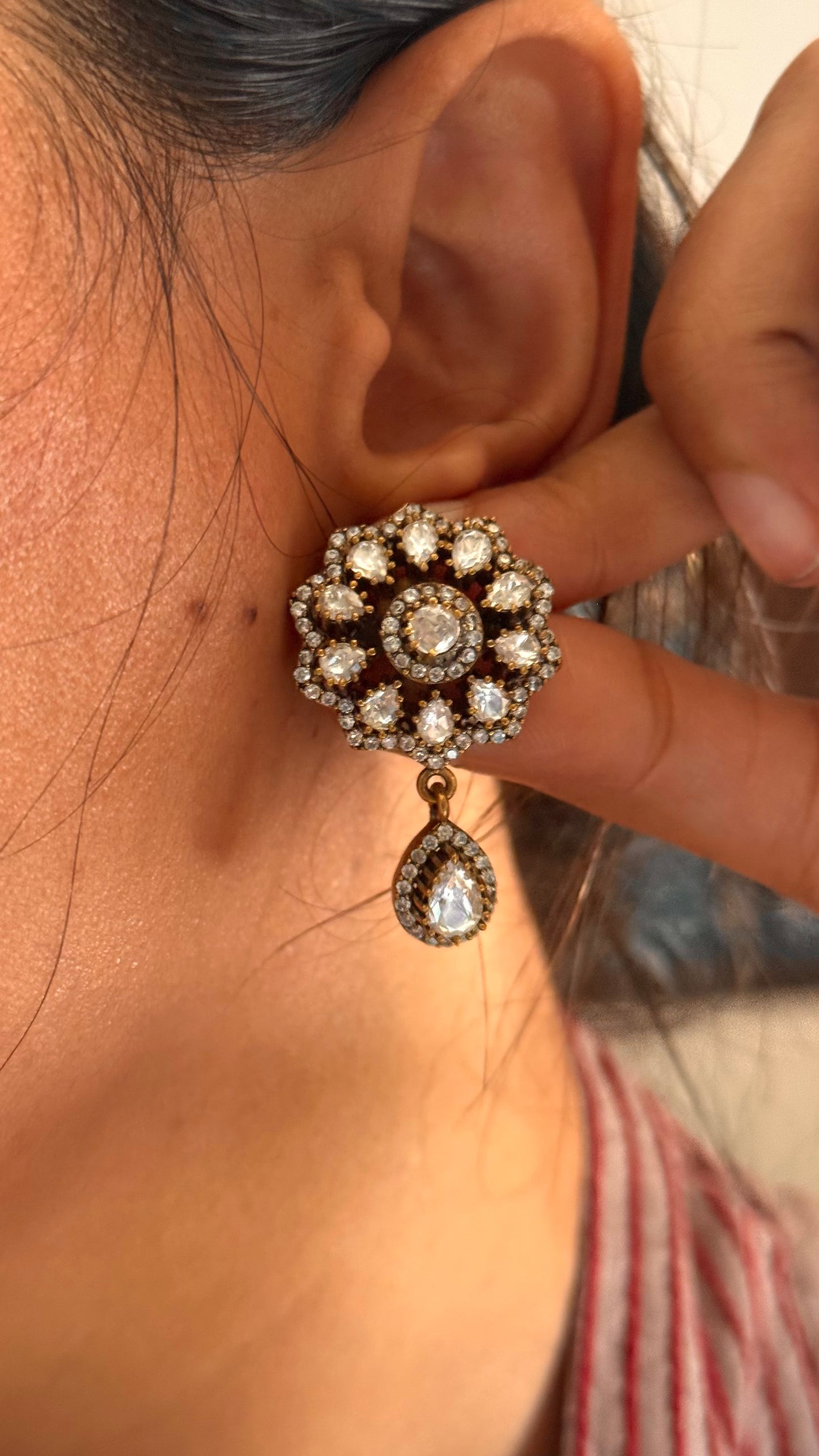 Moissanite victorian floral with drop studs