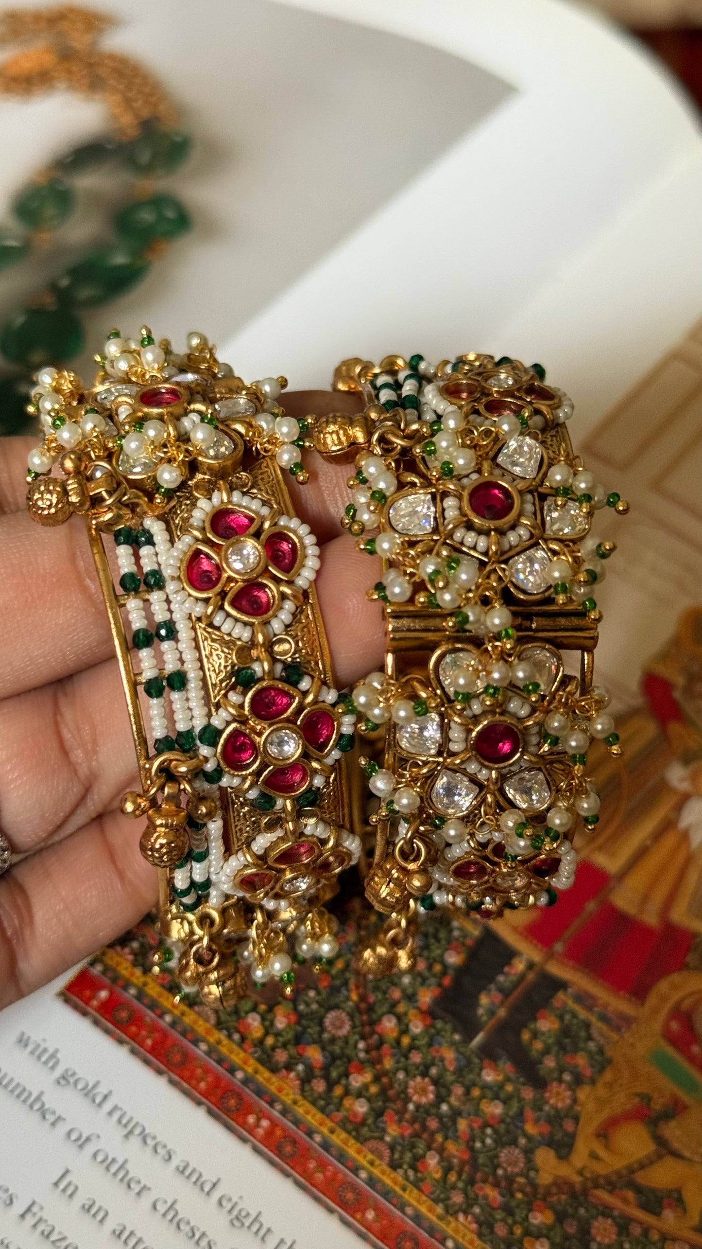 Rani pink floral with emerald rajwada openable bangle