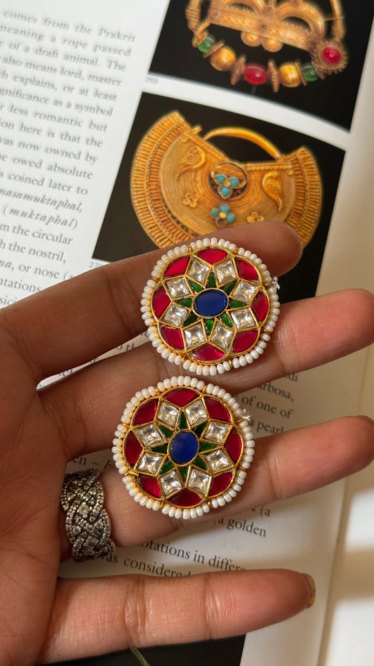 Mix polki paachi kundan Studs