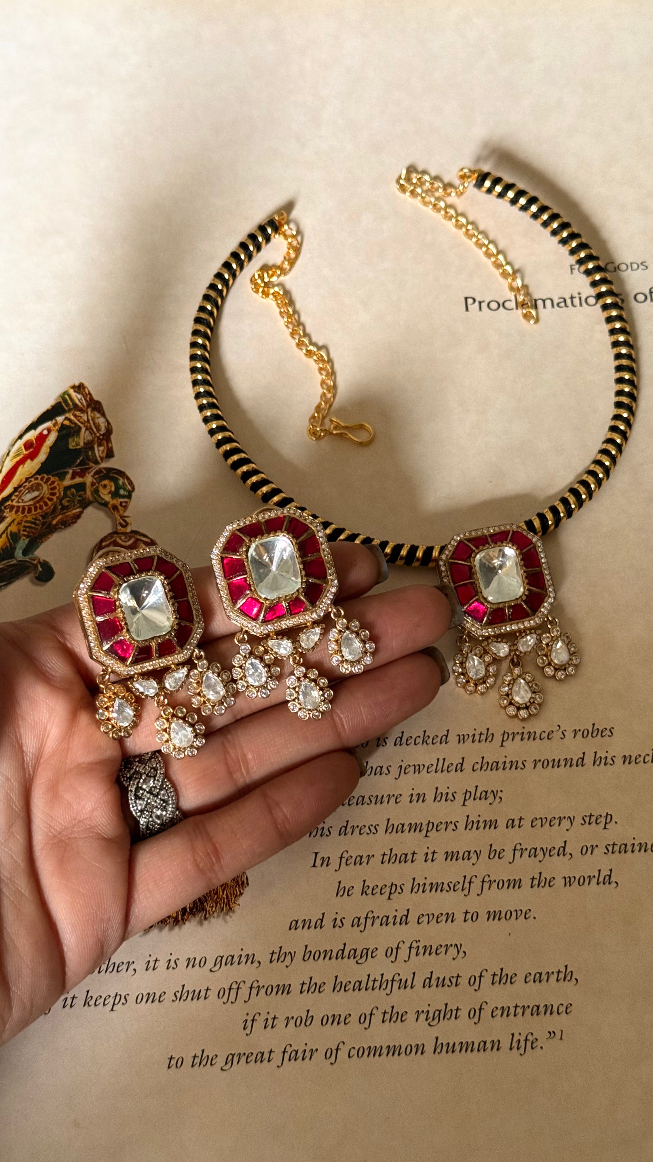 Avani Rani pink katdana moissanite polki designer pendant