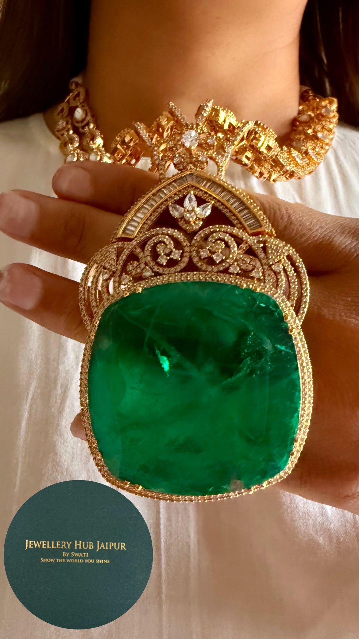 Emerald moissanite designer long necklace