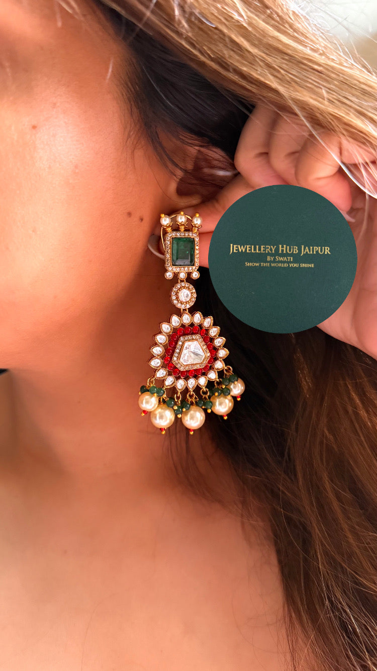 Emerald doublet & ruby moissanite bridal set