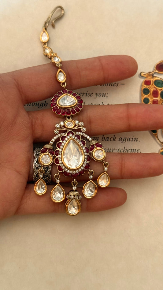 Ruby katdana moissanite floral maangtika