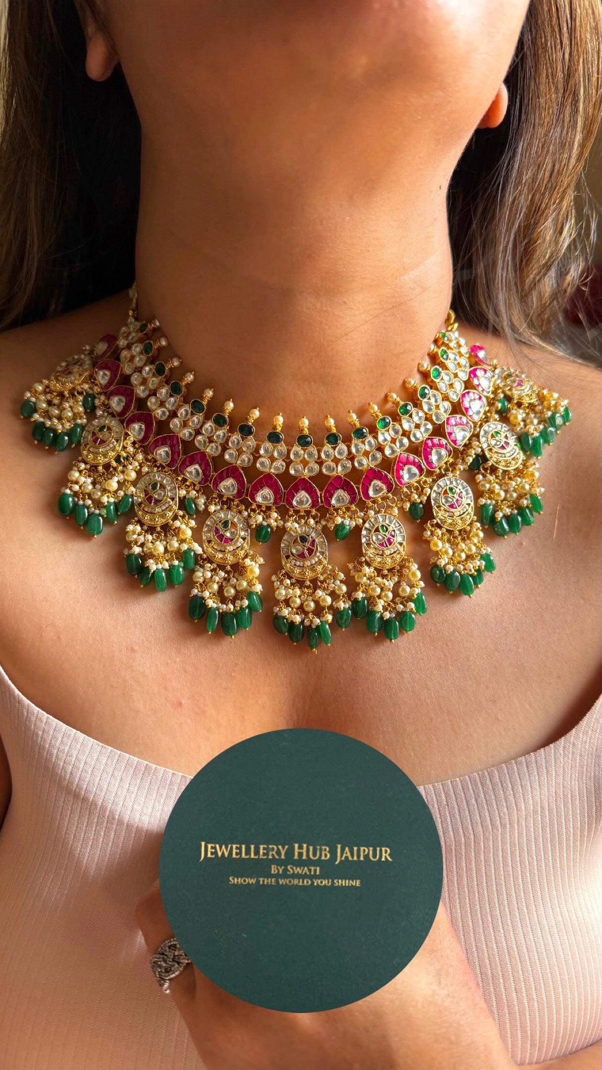 Paachi Kundan jadau emerald & Rani pink ruby bridal necklace