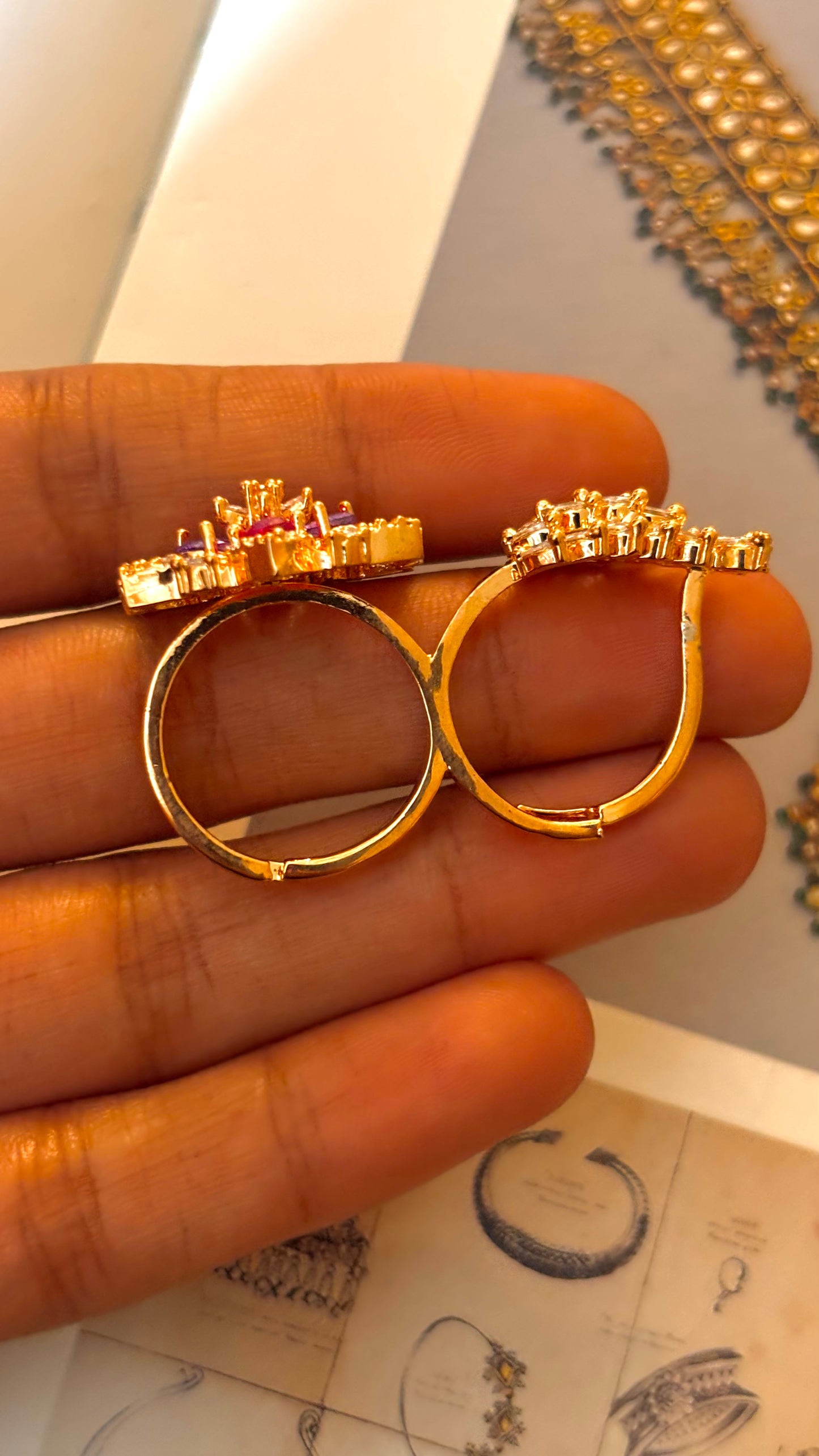 Ruby & tanzanite rose gold adjustable dual finger ring