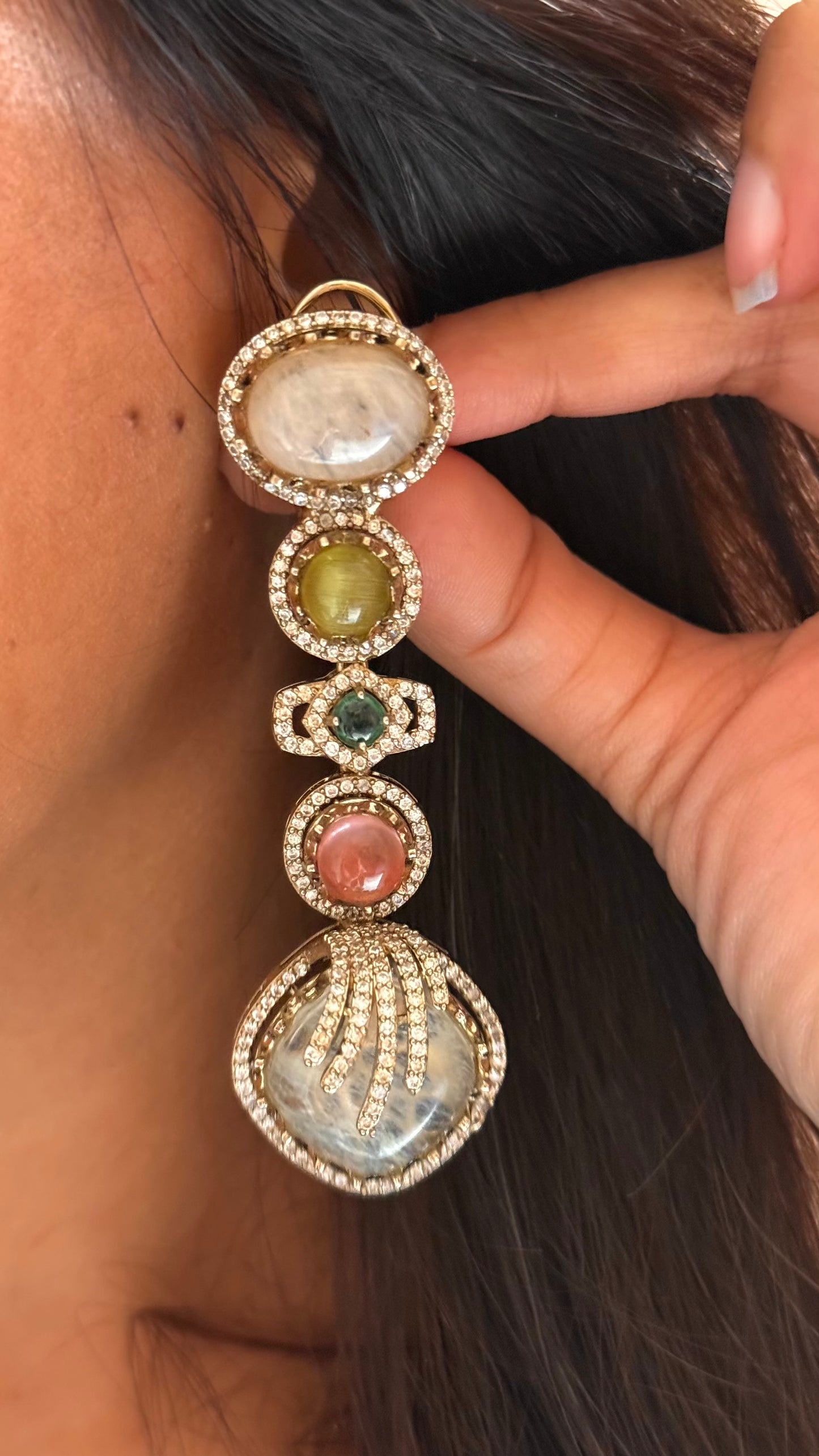 Sabyasachi inspired with real stone navratna Earrings