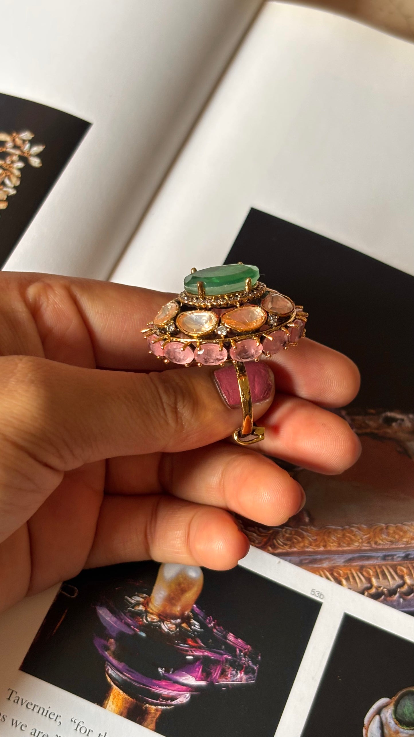 Mint pink peeli polki ring