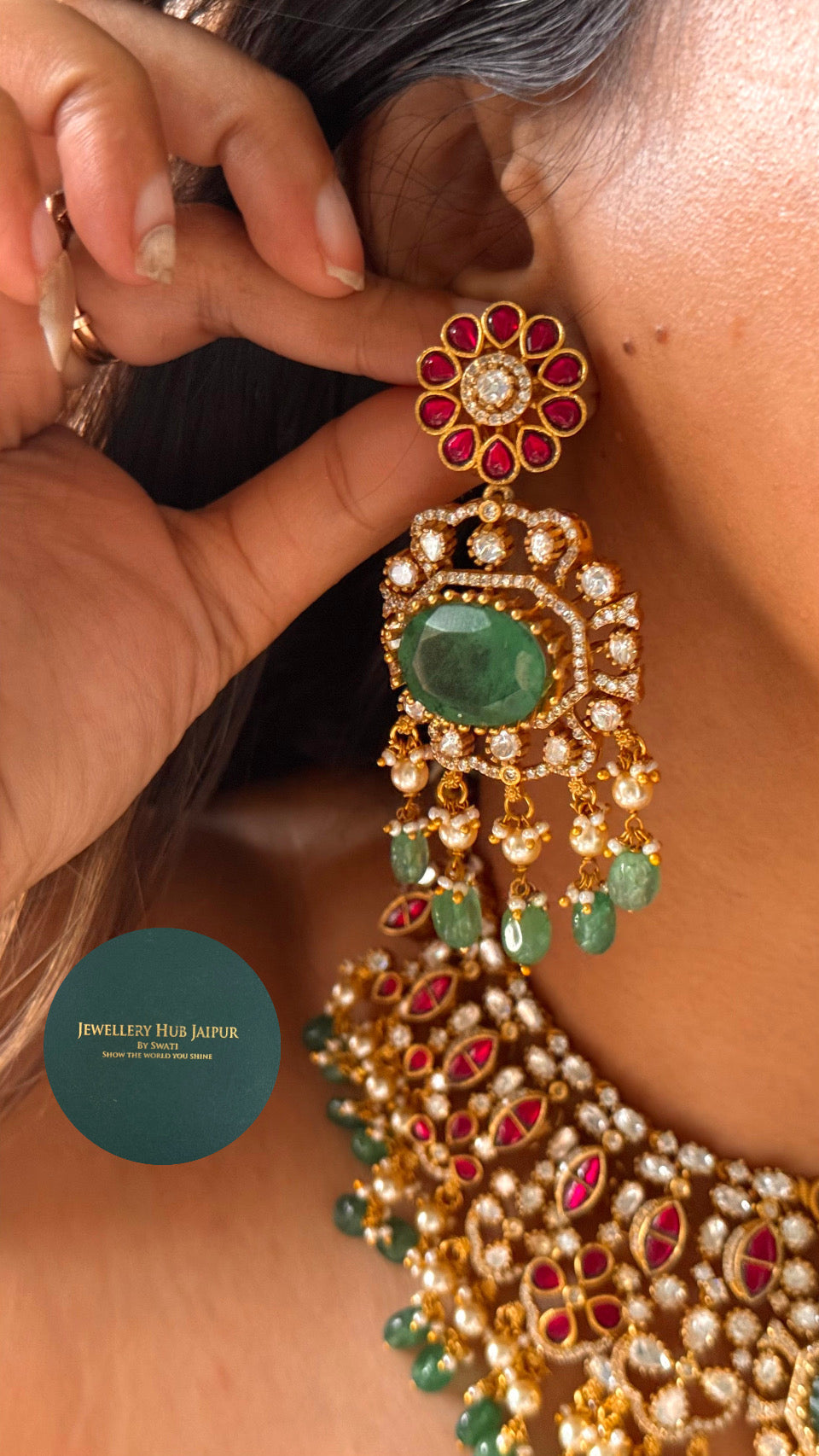 Emerald doublet ruby royal heritage collar necklace