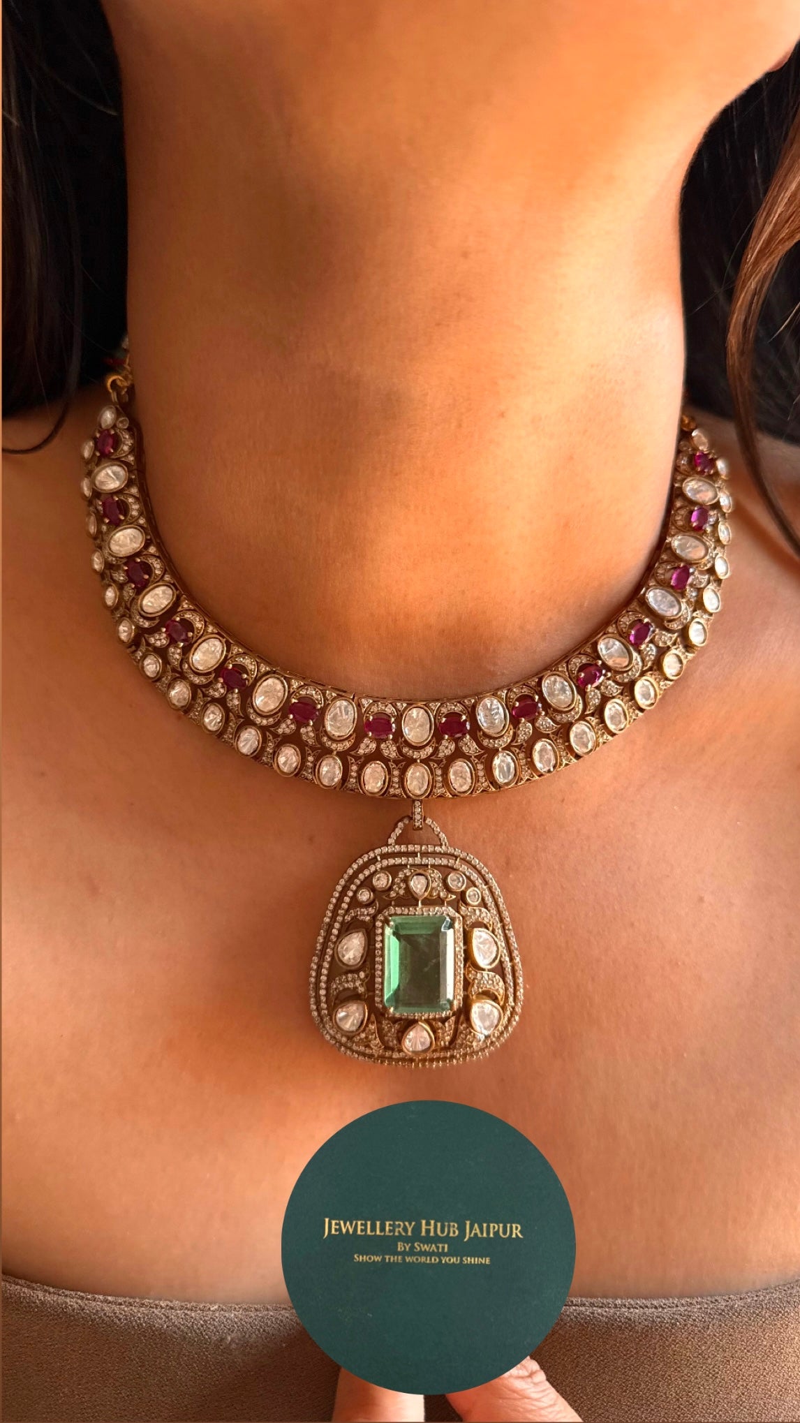 Mint with Rani pink ruby collar Necklace