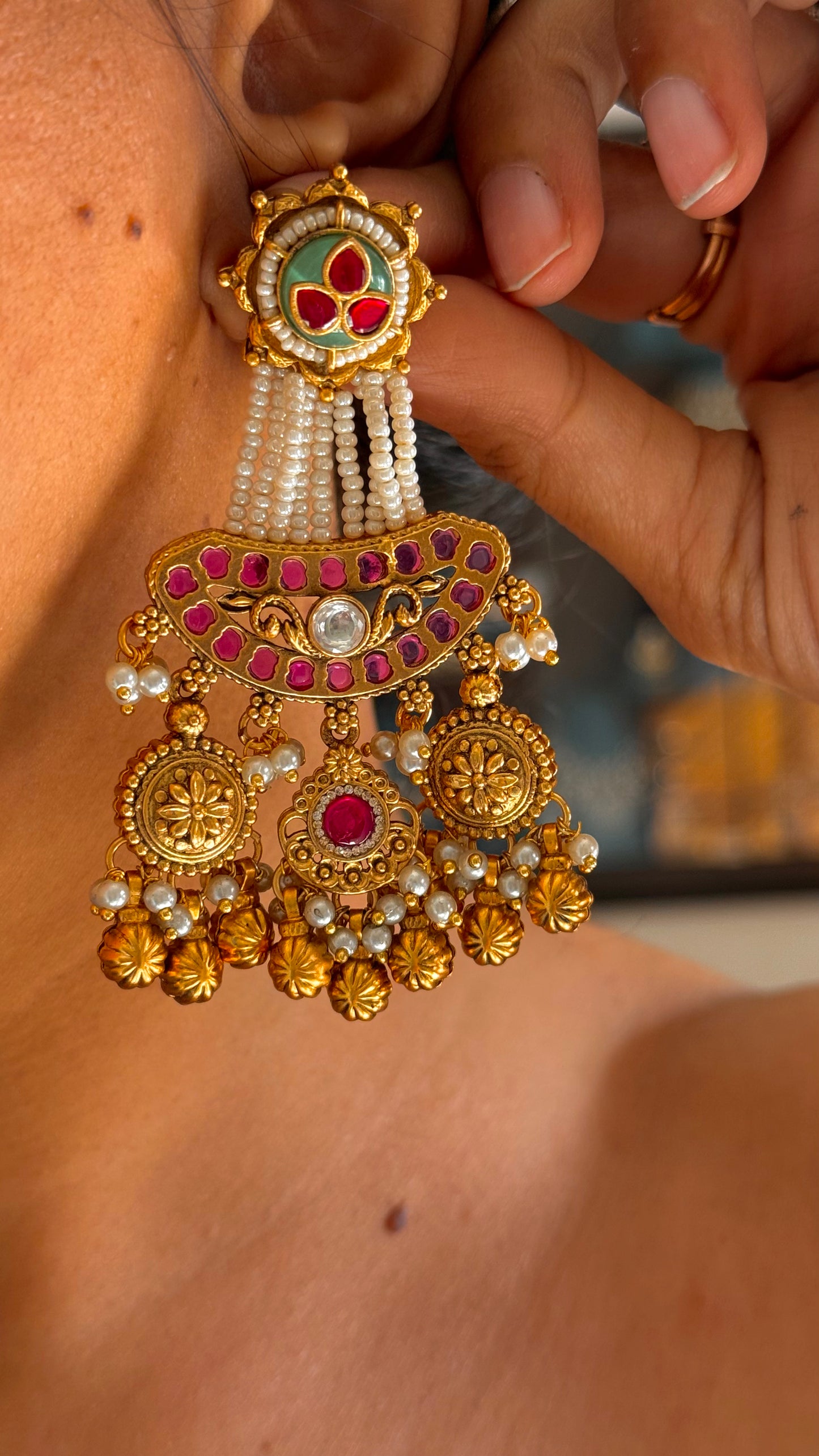 Designer royal inlay work heritage necklace