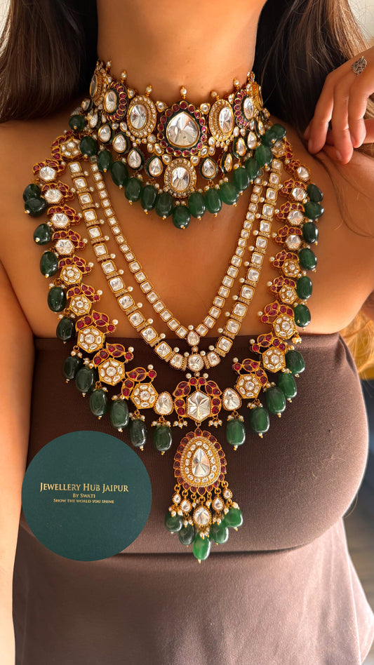 Emerald meenakari & ruby moissanite bridal set