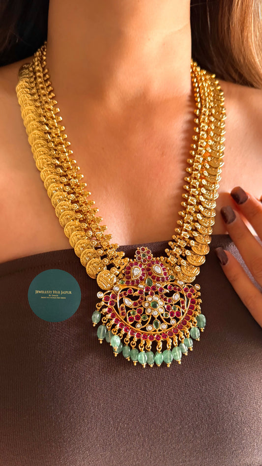 Yamika Rani pink & mint coin designed temple set