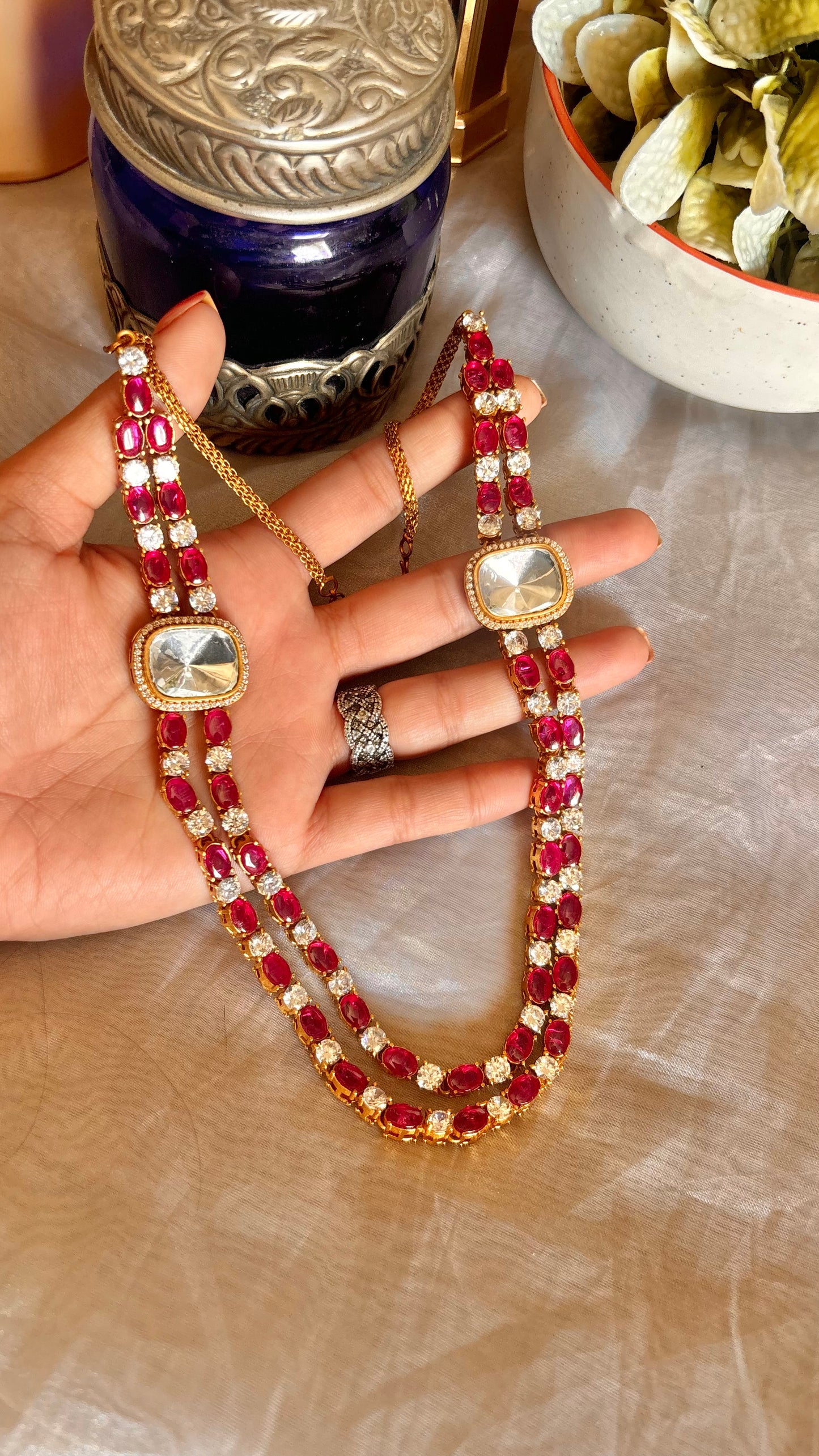 Damyanti Ruby polki necklace with earrings