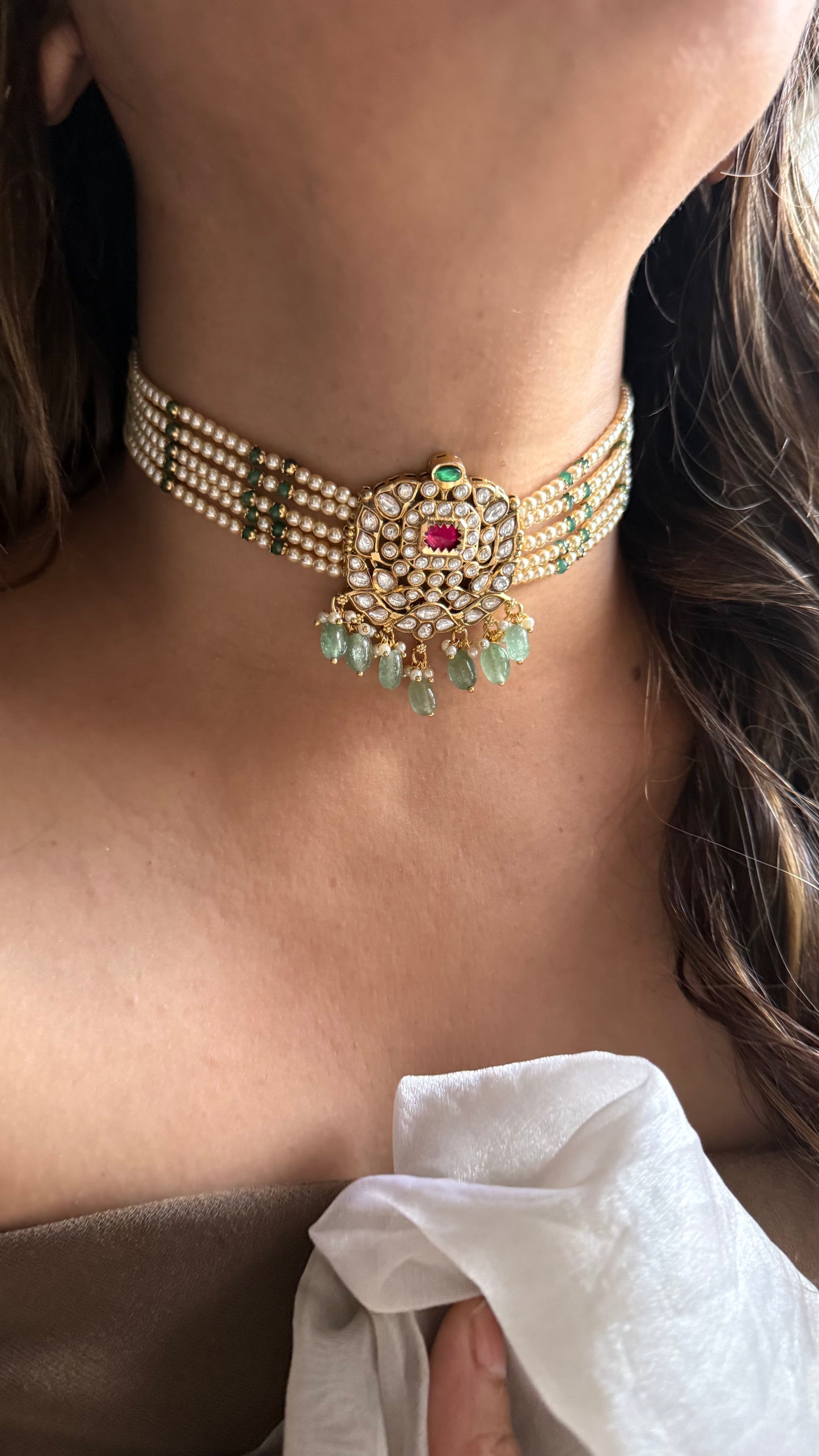 Mint & Rani pink heritage style thread choker
