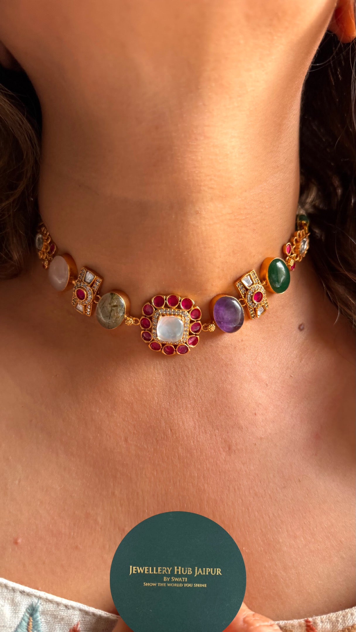 Mother of pearl mix stone Amrapali Necklace