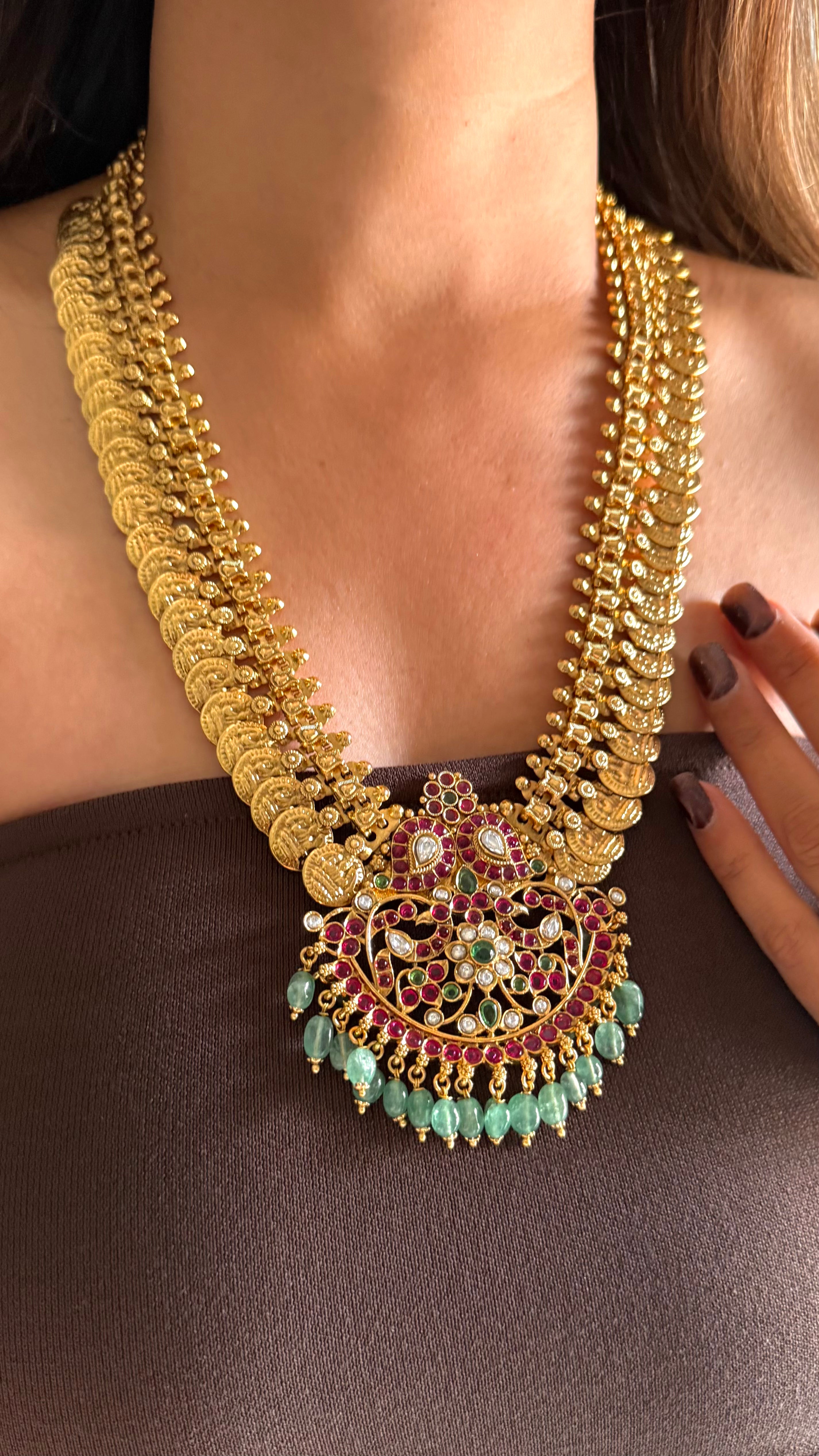 Rani pink & mint coin designed temple set